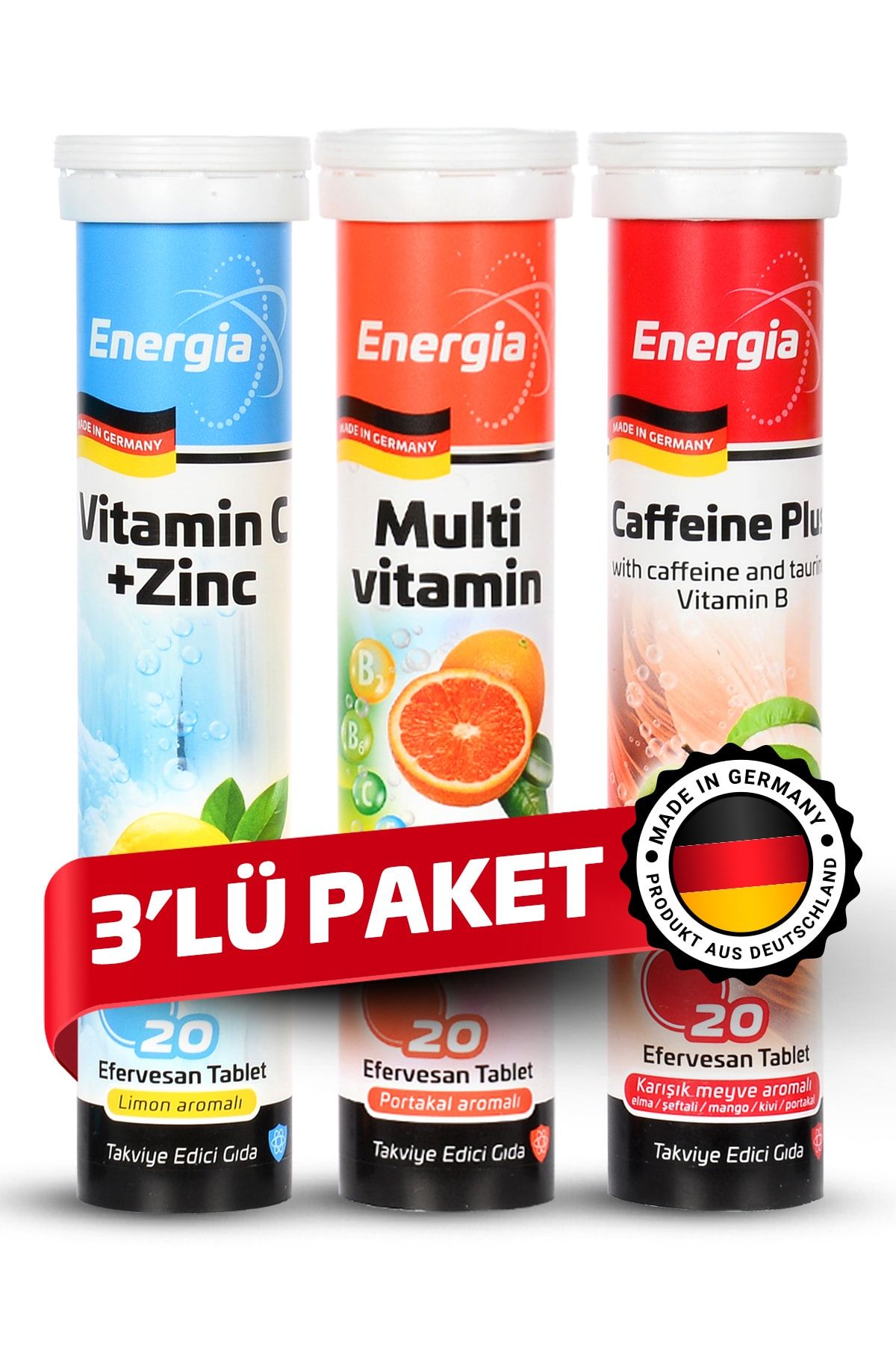 Energia ® Vitamin C Ve Çinko Multivitamin Kafein Plus Efervesan Tablet Takviye Edici Gıda