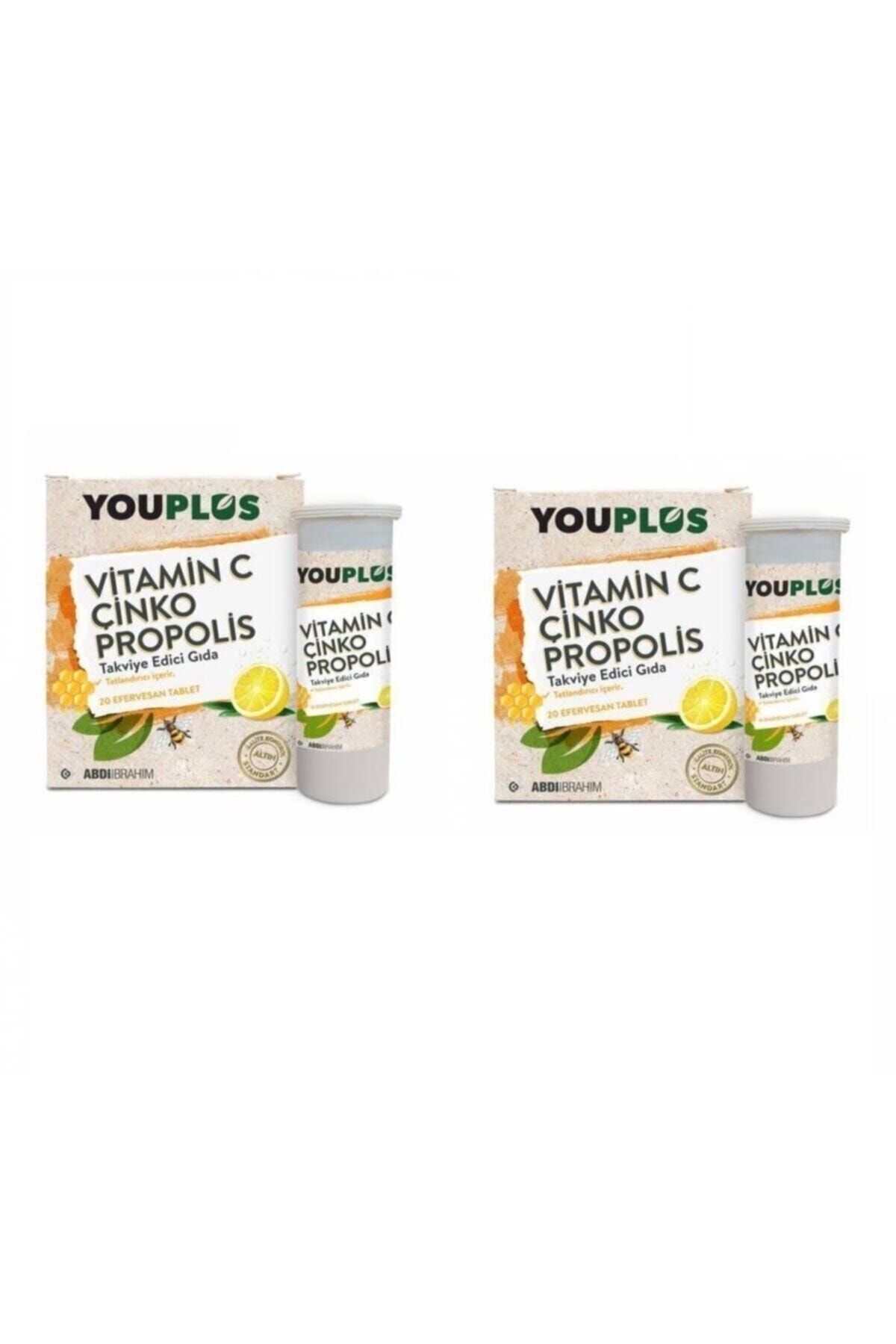 Youplus Vitamin C Çinko Propolis 20 Efervesan Tablet - Takviye Edici Gıda (2 ADET)