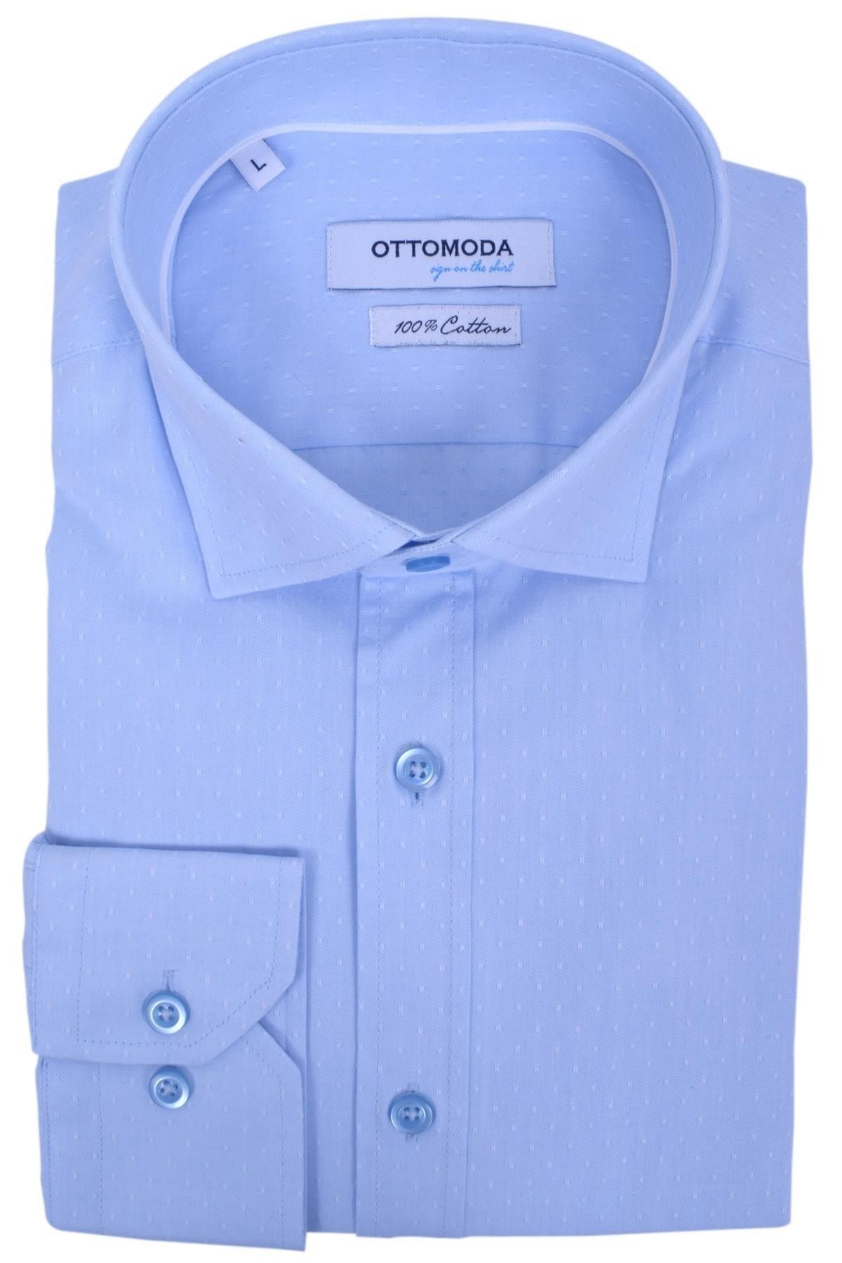 Ottomoda Erkek Açık Mavi Armürlü Uzun Kollu %100 Pamuklu Gömlek,ot-c-20159