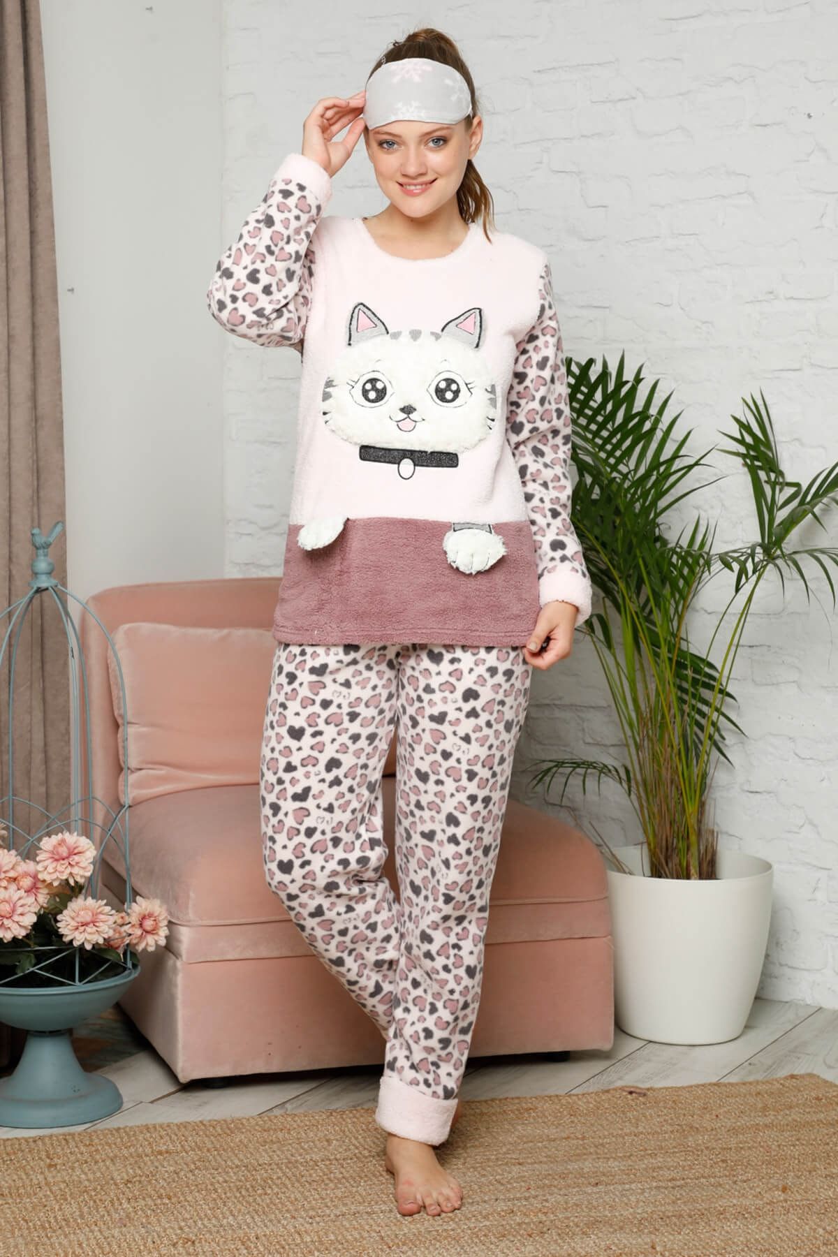 Mossta Kadın Pembe Kışlık Welsoft Pijama Takımı