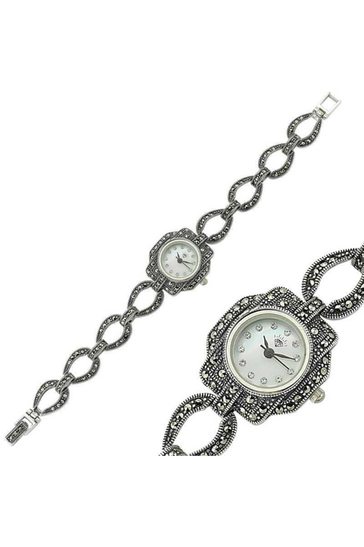 Gumush Selenavm & Gümüş Markazit Taşlı Kadın Saat & & Saatler & 925 Ayar
