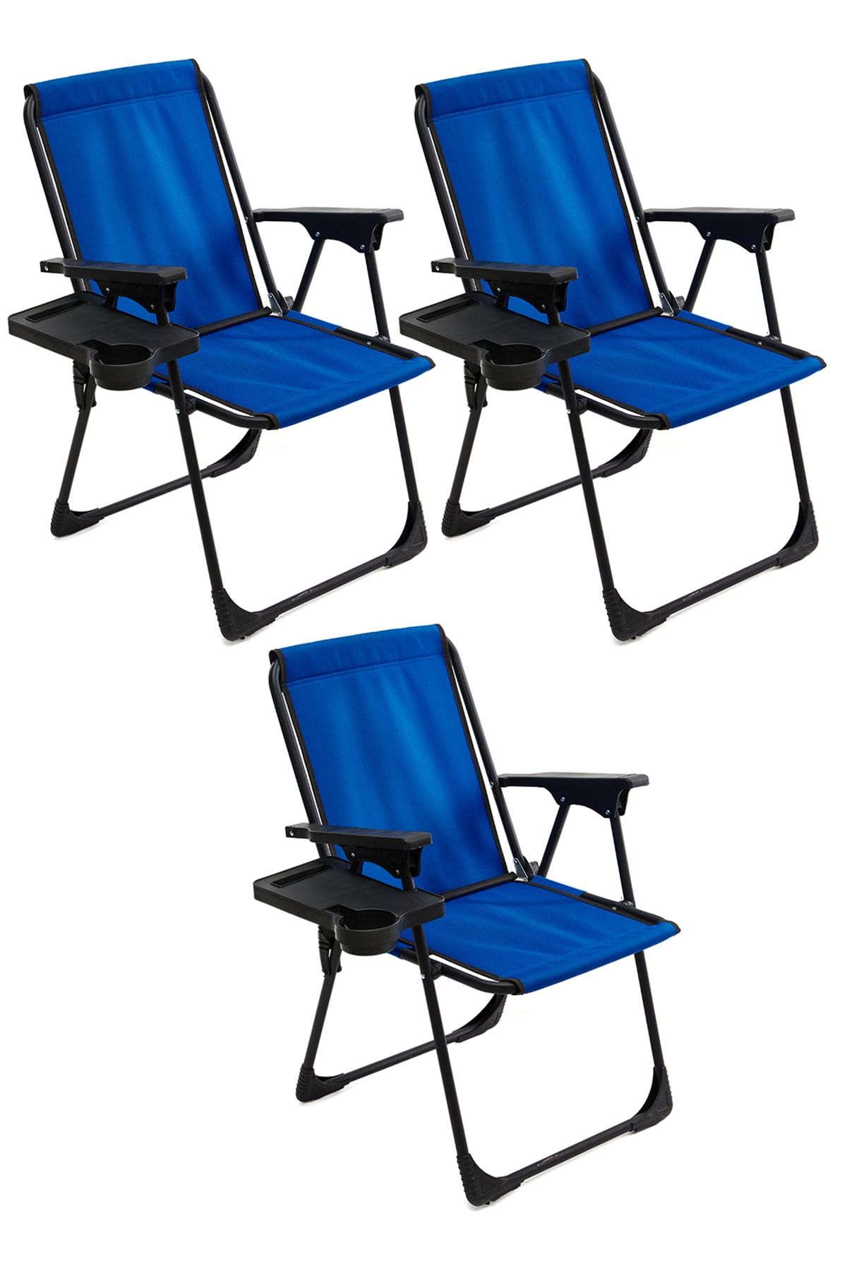 moniev Natura 3 Adet Kamp Sandalyesi Katlanır Piknik Sandalye Dikdörtgen Bardaklıklı Mavi