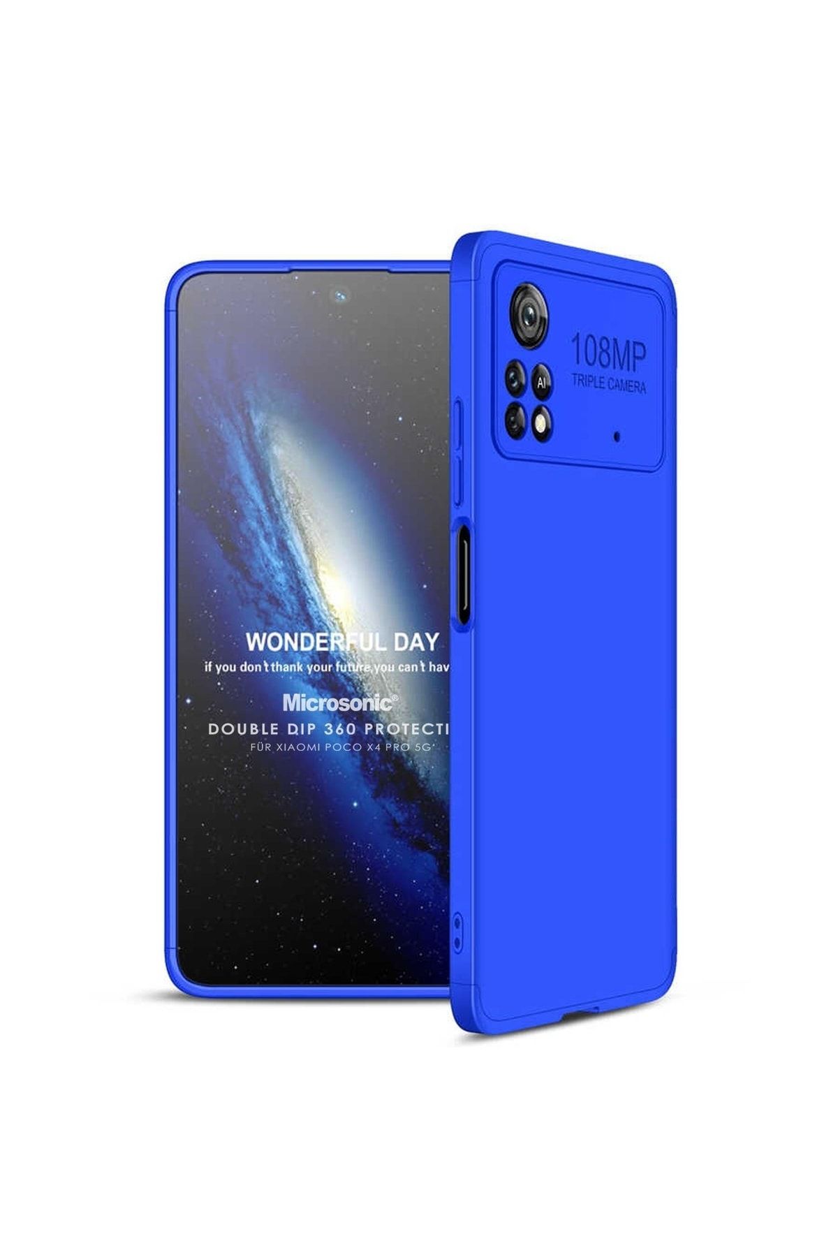 Microsonic Xiaomi Poco X4 Pro 5g Kılıf Double Dip 360 Protective Mavi