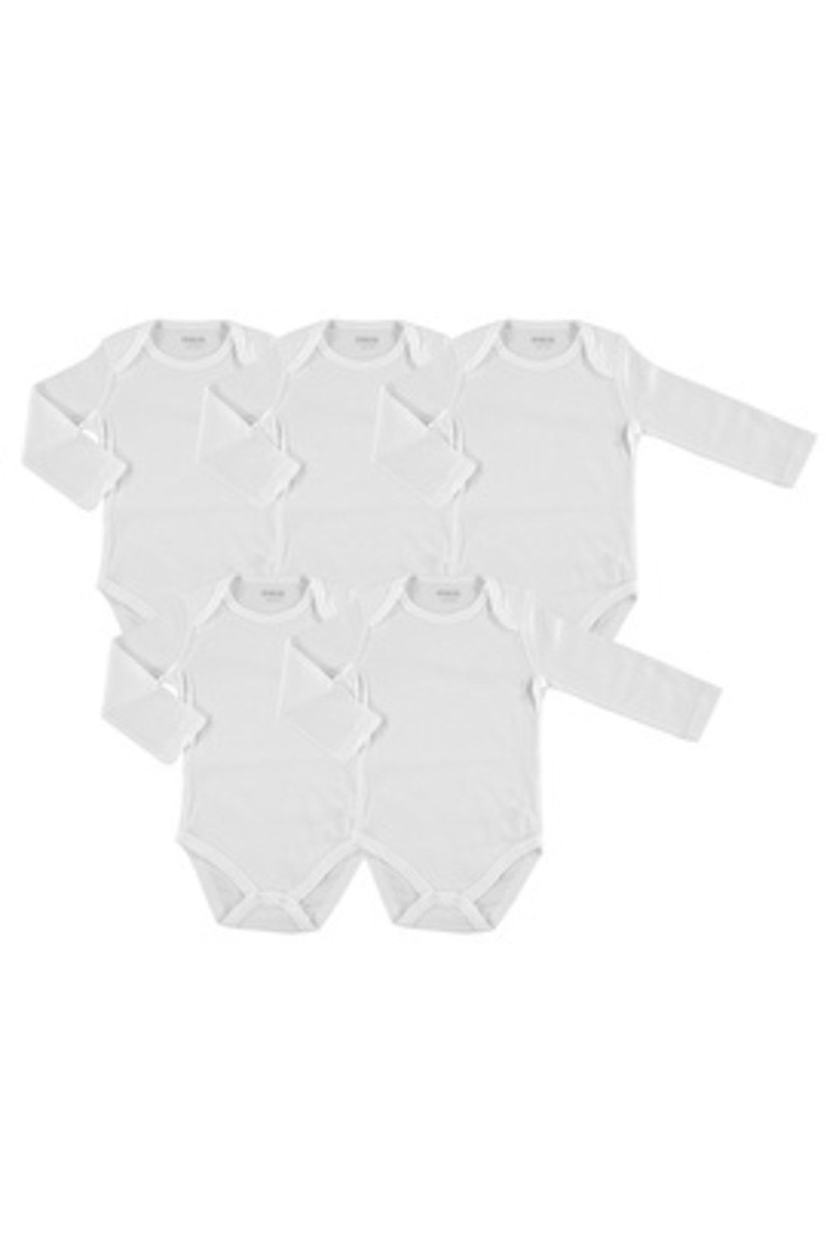 Babyjem Bebek Basic Ribana Zarf Yaka 5li Uzun Kol Body - Beyaz