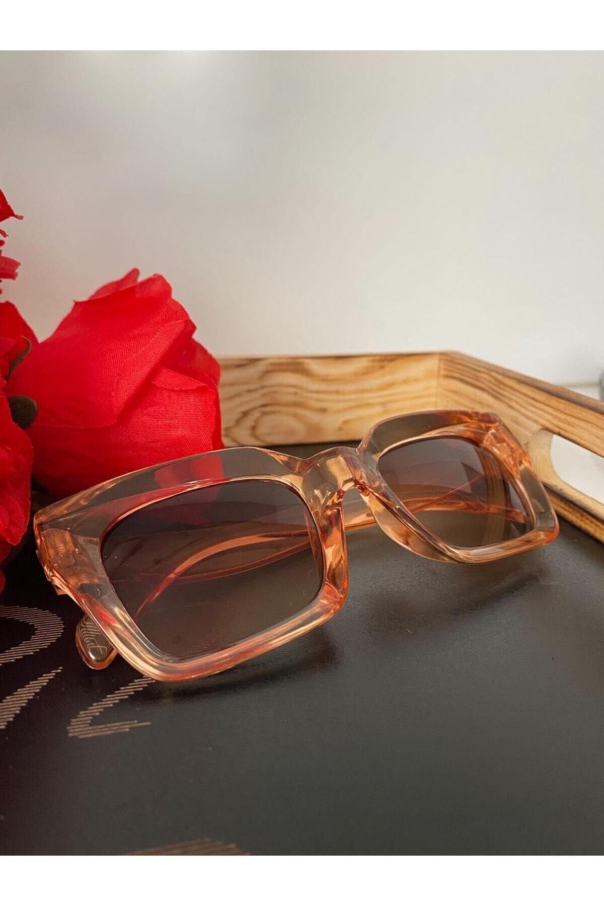 Mathilda Aksesuar Mia Kalın Çerçeveli Tasarım Gözlük Bal Çerçeve Kahve Cam