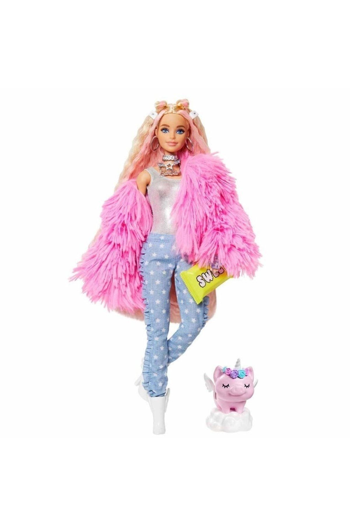 Barbie Extra - Pembe Peluş Ceketli Unicorn Oyuncaklı Bebek 3-9 Yaş Arası Kızlar Için Ideal Bir Hediy