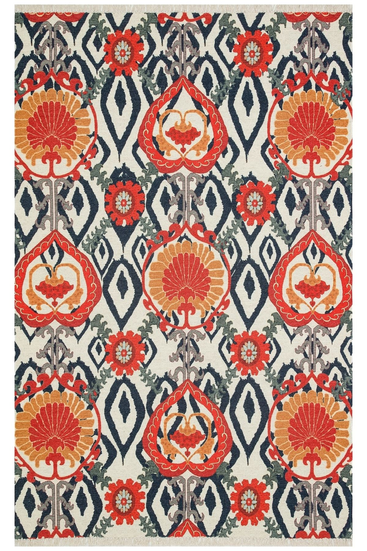 Rugs Modern Halı Cotton 534 Etnik Ve Çiçek Desenli Kilim