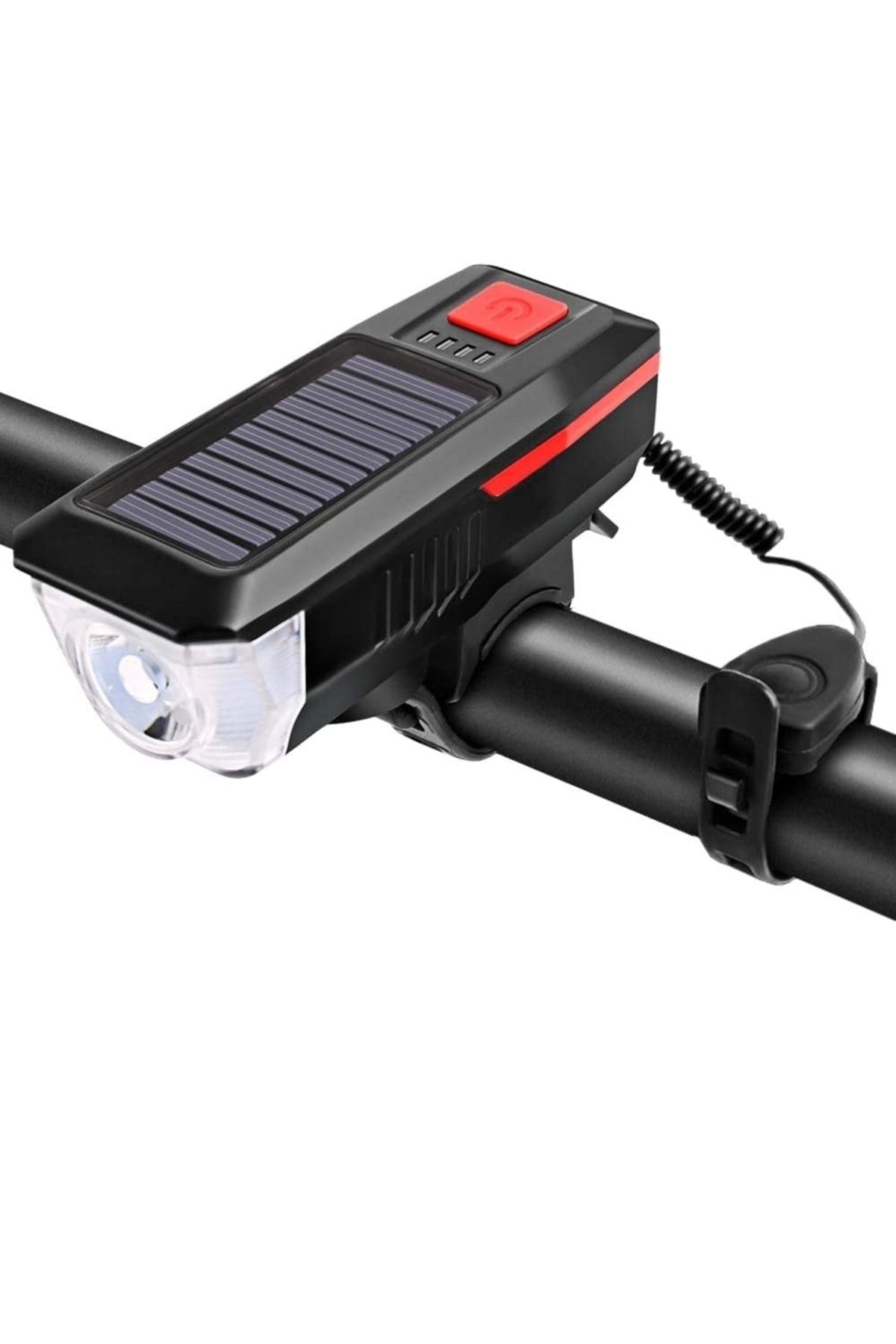 SARFEX Güneş Enerjili Usb Şarjlı Bisiklet Lambası Solar Fener Ön Işık Aydınlatma Kornalı