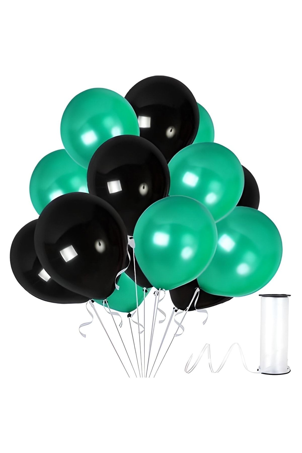 HKNYS 100 Adet Metalik Balon (koyu Yeşil - Siyah )- Helyum Gazı Uyumludur.-5 Metre Balon Zıncırı Hediye