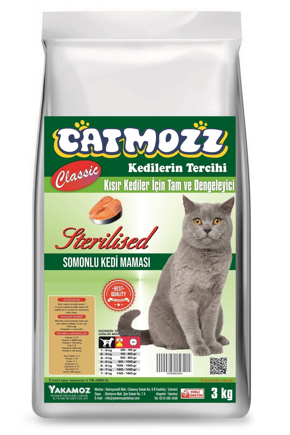 CatMozz Classic Somonlu Sterilised Kısır Yetişkin Kedi Maması 3 Kg