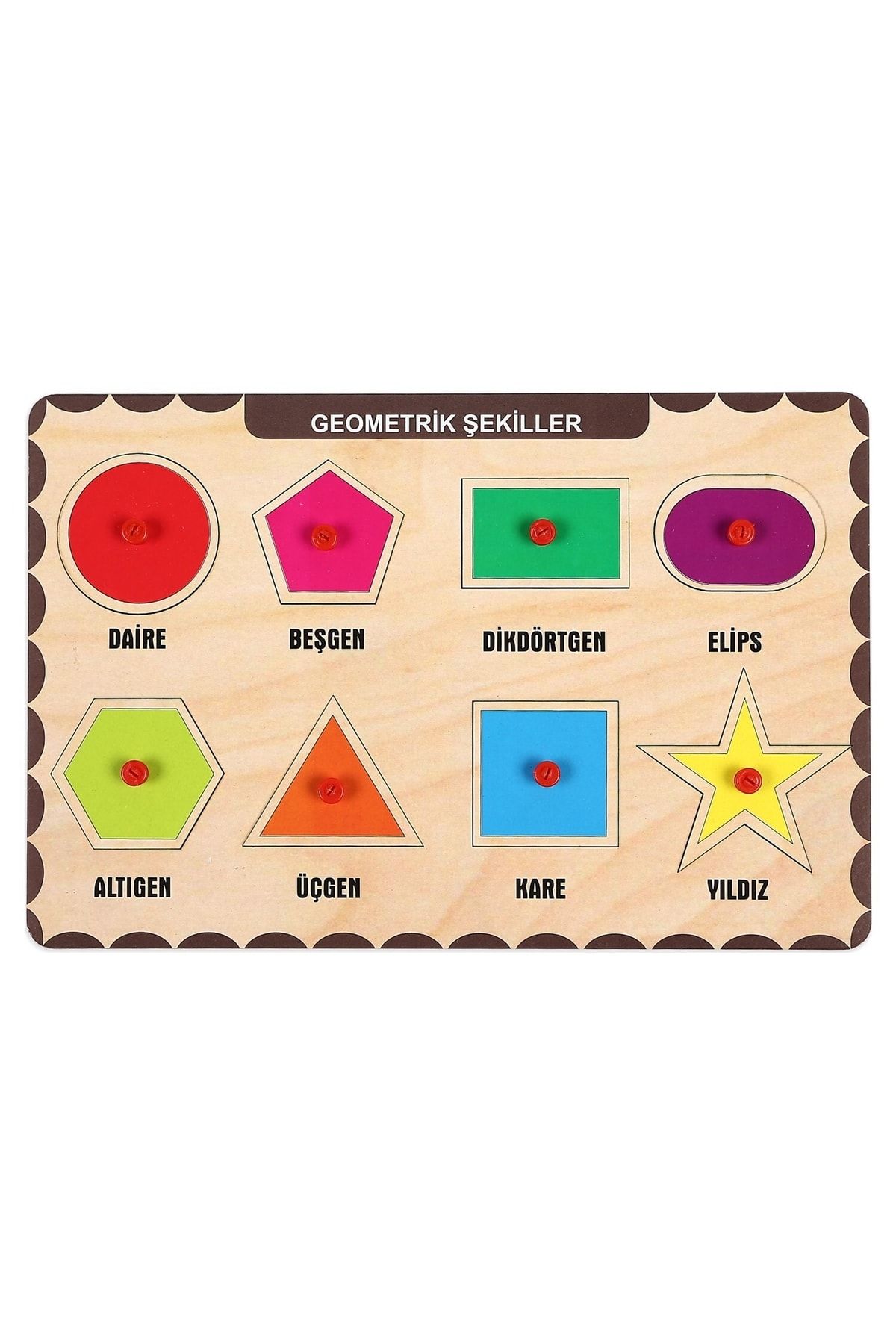 Genel Markalar Maketçiniz Ahşap Tutmalı Eğitici Yapboz Geometrik Şekiller