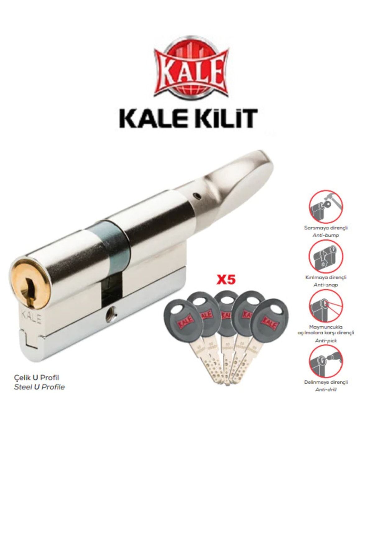 Kale Kilit 164 Cec M Tüpten Şifreli Mandallı Emniyet Kartlı Yüksek Güvenlikli 5 Anahtarlı 68mm Nikel