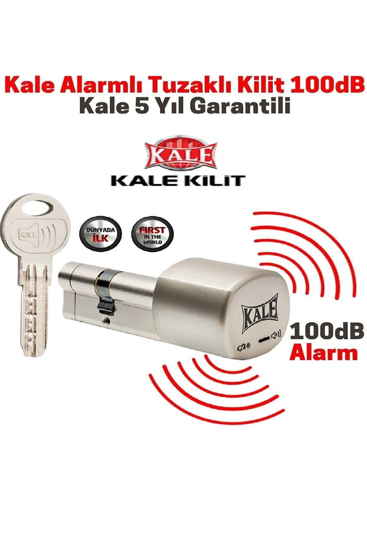 Kale Kilit 164 Asyn (100db Ses) Alarmlı Tuzaklı Sistem Silindir Barel Pilli 71mm (26+10+35)