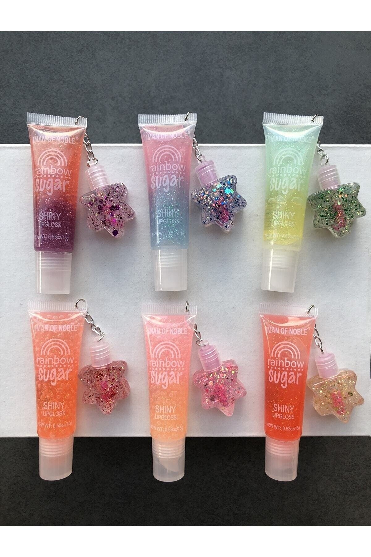 IMAN OF NOBLE Gökkuşağı Dudak Parlatıcısı Yıldızlı Rainbow Shiny 6 Adet Lip Gloss Lip Balm Lip