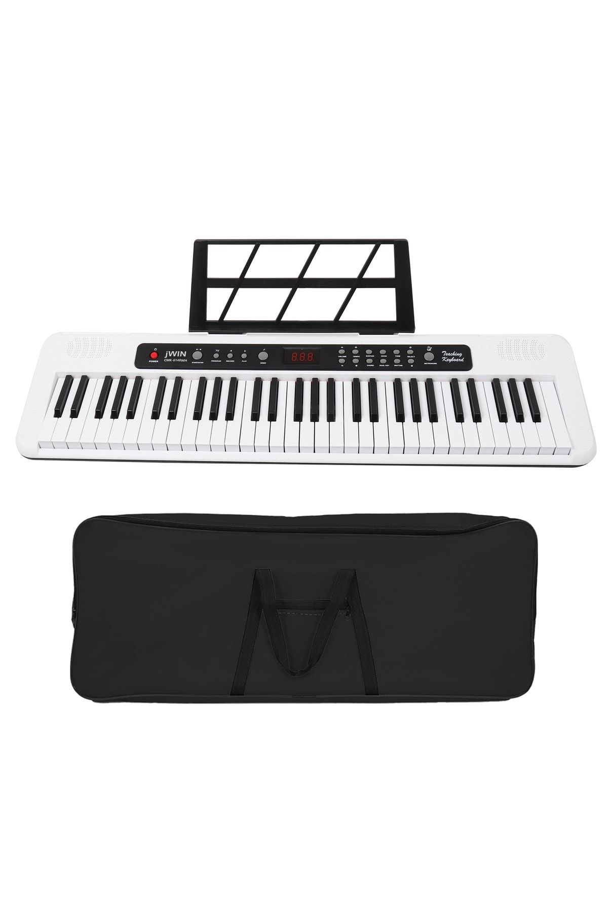 JWIN Cmk-6148wh Piyano Stili 61 (5 Oktav) Tuşlu Org Eğitici Nota Etiket Adaptör,mikrofon Ve Kılıf