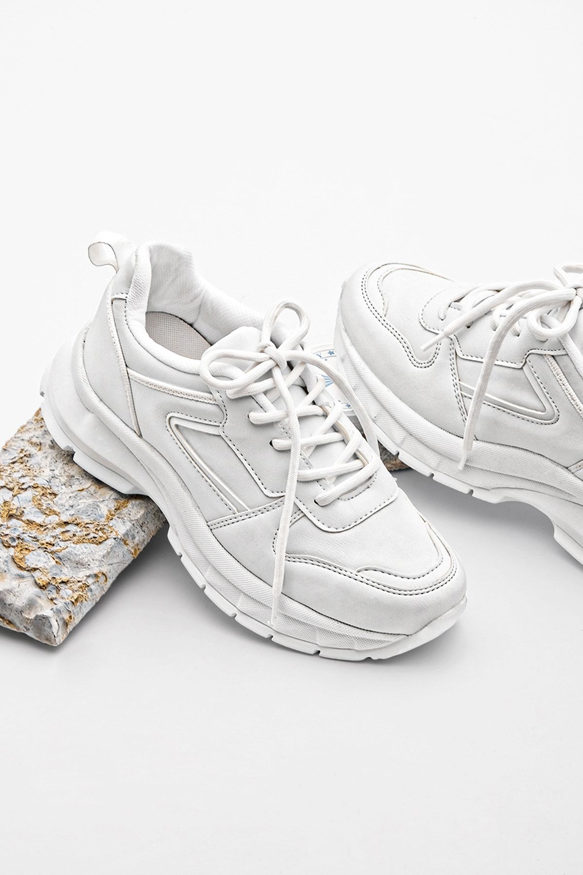 Marjin Kadın Sneaker Kalın Taban Bağcıklı Spor Ayakkabı Besri Beyaz