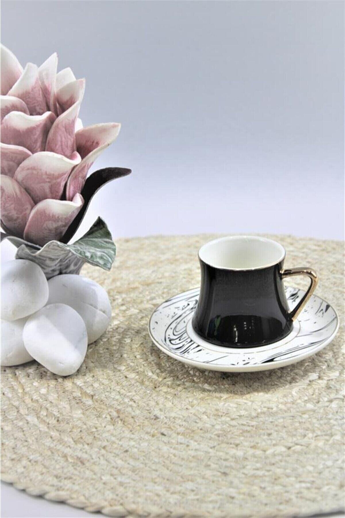 Genel Markalar Siyah Porselen 12 Parça Kahve Fincan Takımı G2641