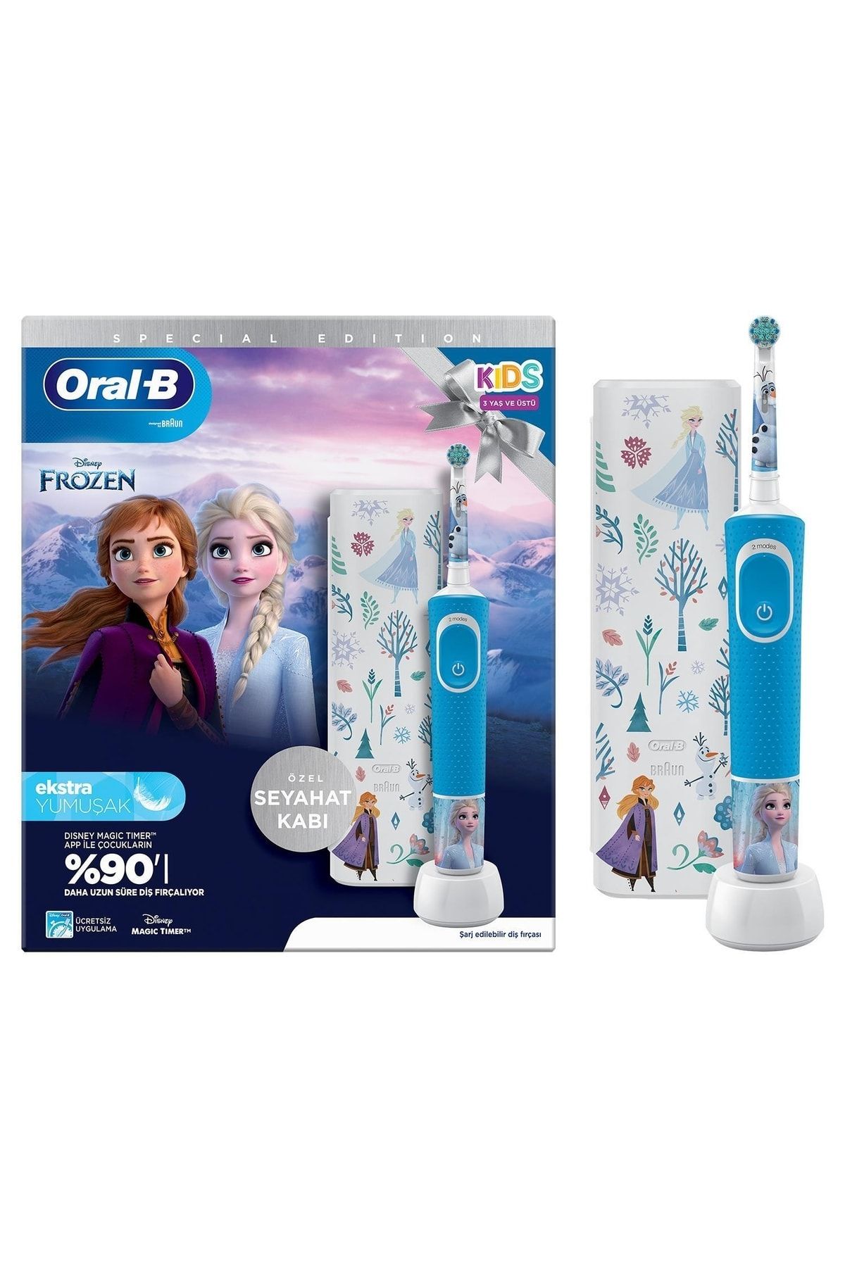 Oral-B D100 Vitality Frozen Özel Seri Çocuklar Için Ekstra Yumuşak Şarj Edilebilir Diş Fırçası + Sey