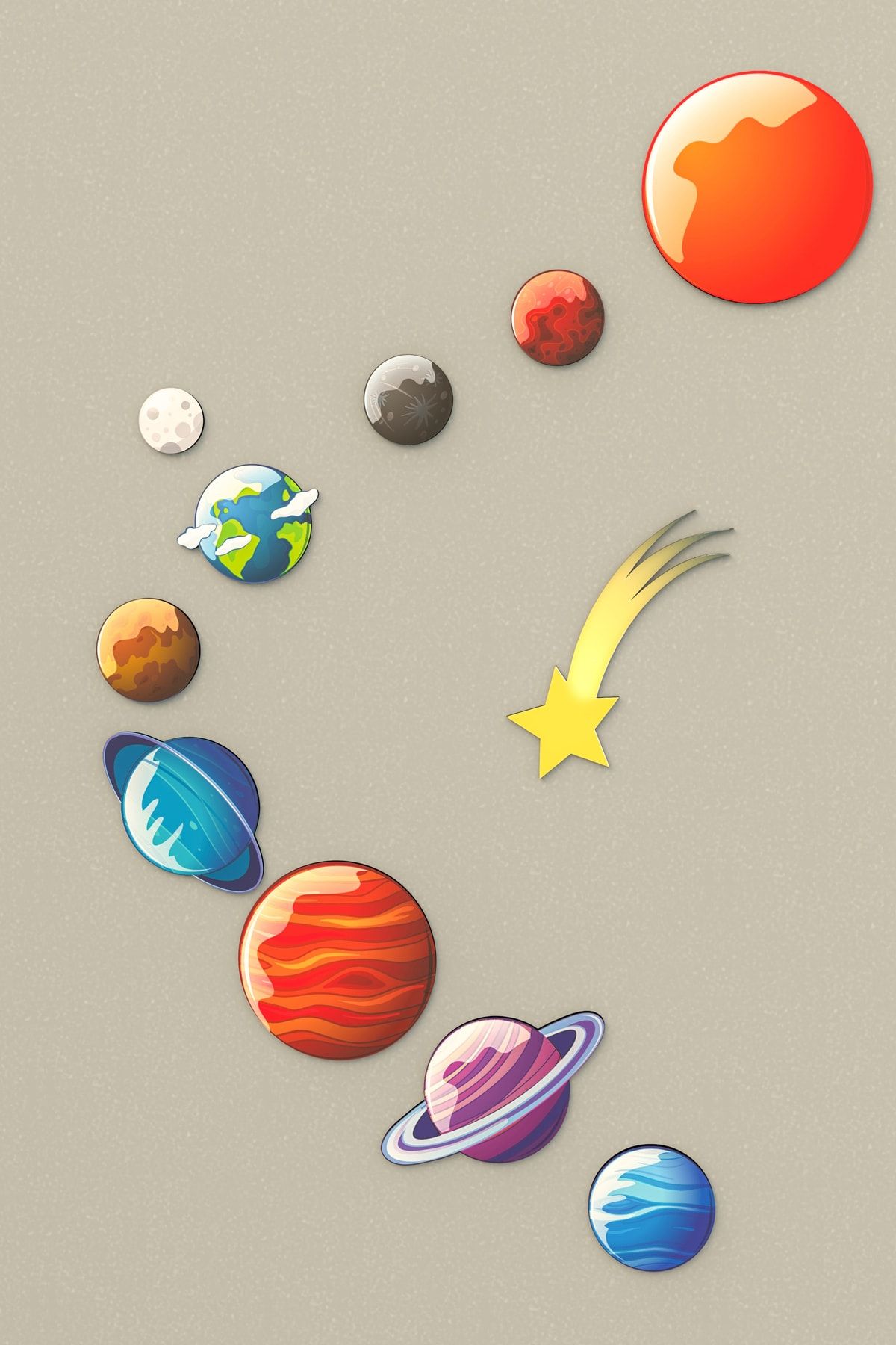 pi10reklam Gezegenler Temalı Sticker Seti 11 Adet Ahşap Duvar - Dolap - Kapı Süsü Planets