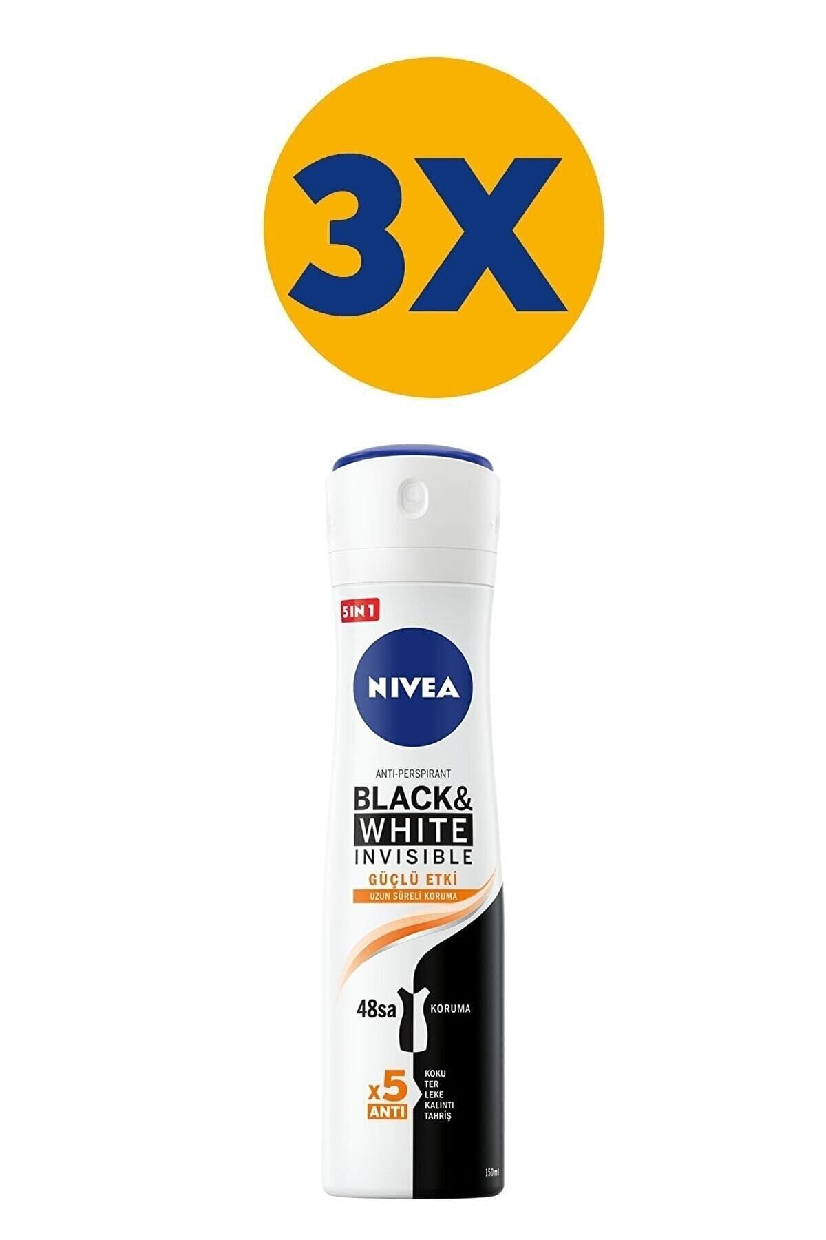 NIVEA Black & White Invisible Güçlü Etki Kadın Sprey Deodorant 150 Ml X3