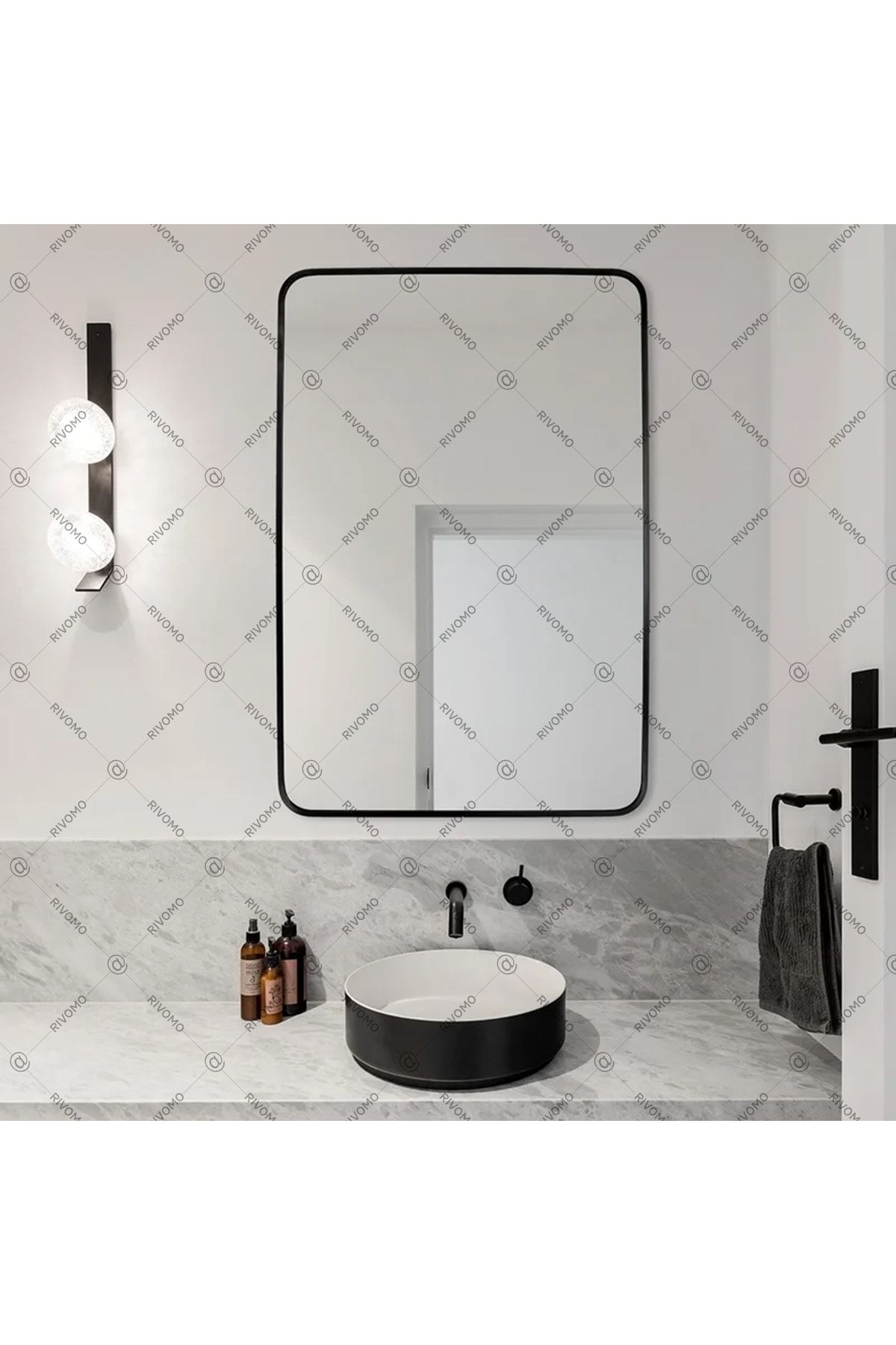 rivomo Siyah 65x45 Dekoratif Oval Banyo Aynası