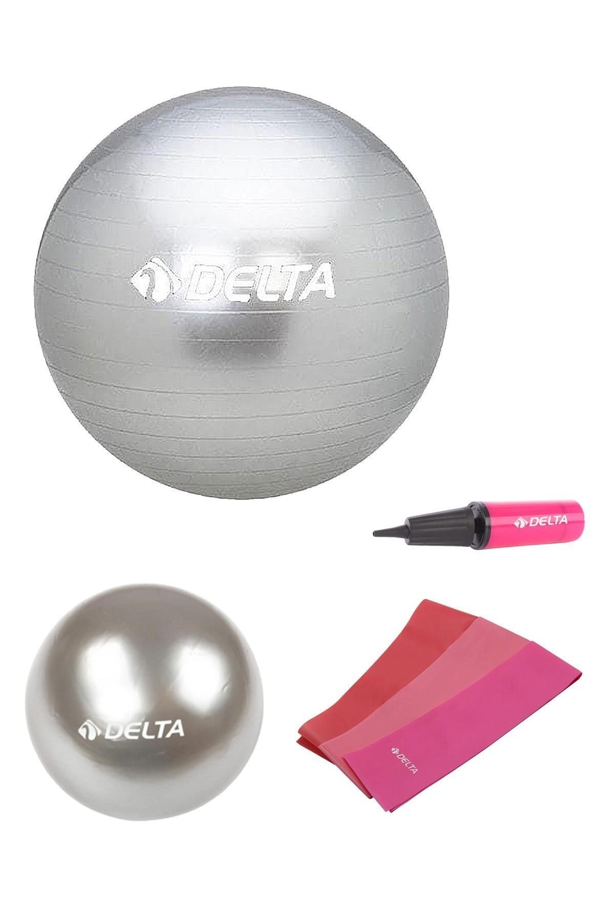 Delta 65 cm-25 cm Pilates Topu 3'lü Pilates Bandı Egzersiz Direnç Lastiği Pilates Topu Pompası Seti