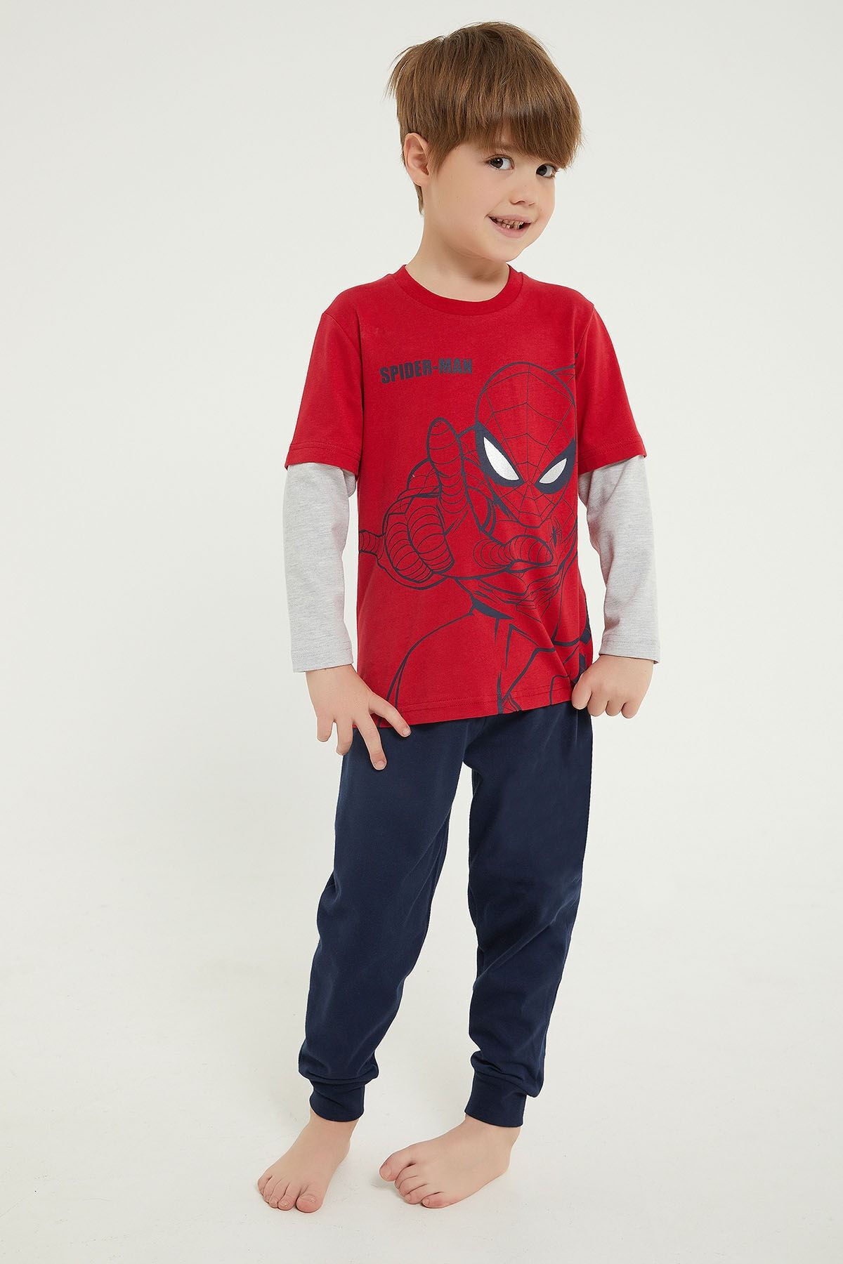 Spiderman Spider Man Lisanslı Kırmızı Erkek Çocuk Uzun Kol Pijama Takım