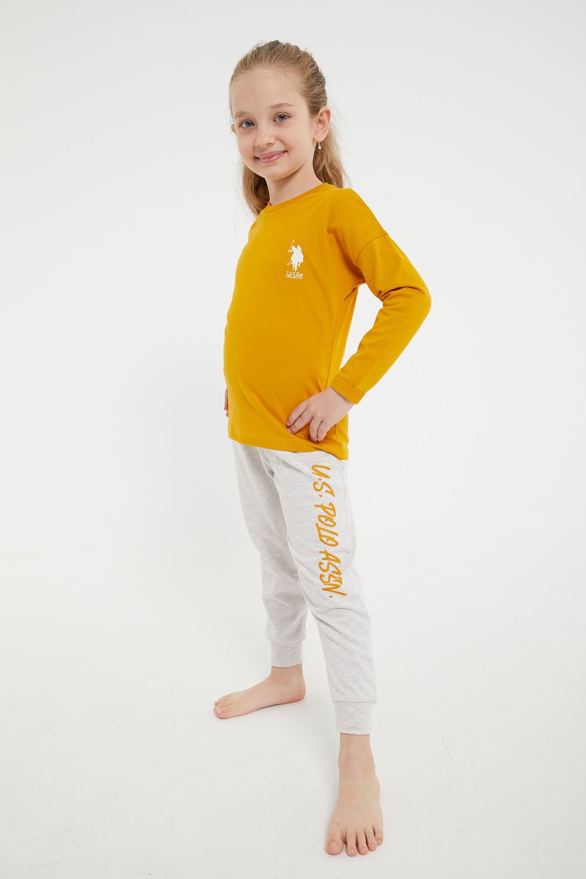 U.S. Polo Assn. Klasik Hardal Kız Çocuk Uzun Kol Pijama Takım