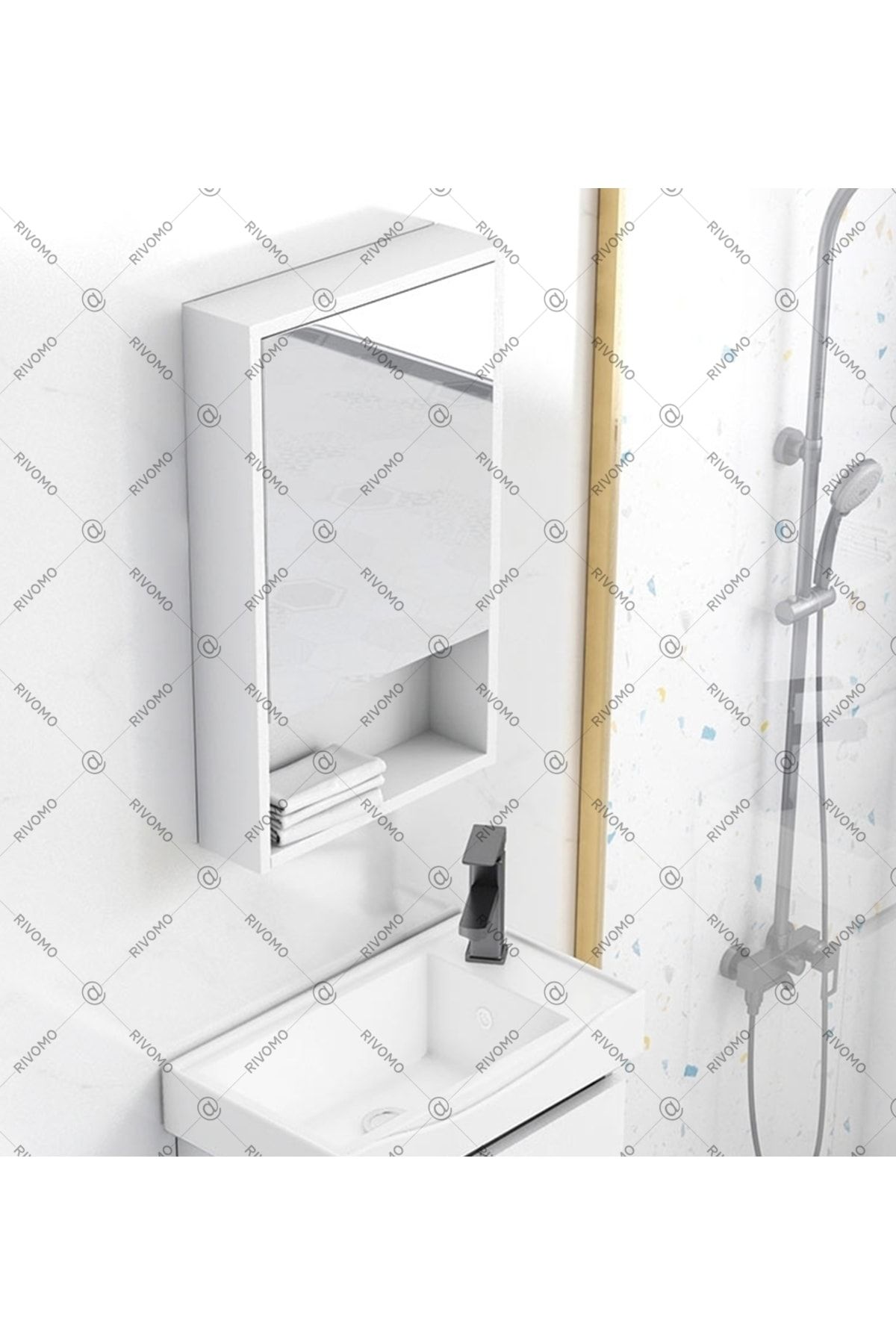 rivomo Dekoratif Tek Kapaklı Aynalı Banyo Dolabı