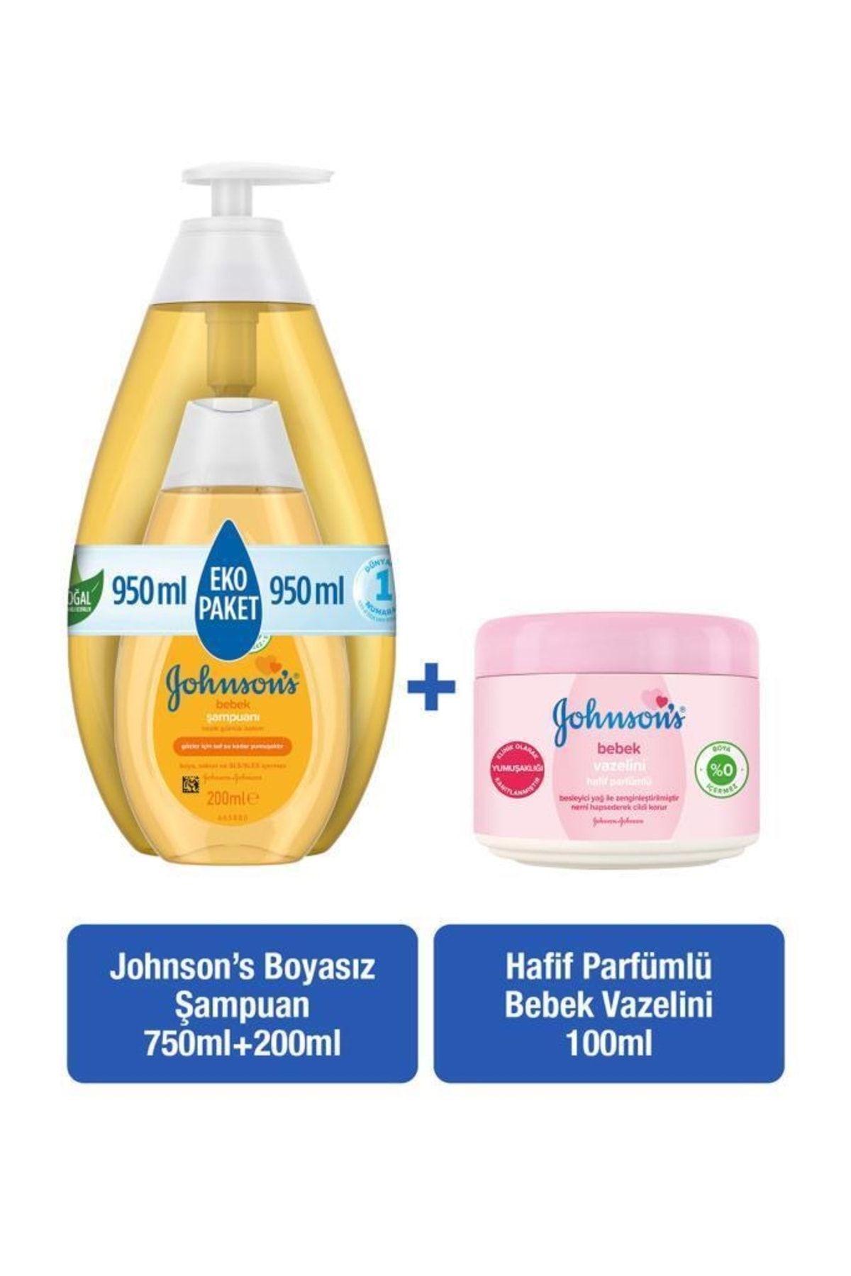 Johnson's Bebek Şampuanı 750 ml + 200 ml + Hafif Parfümlü Bebek Vazelini 100 ml