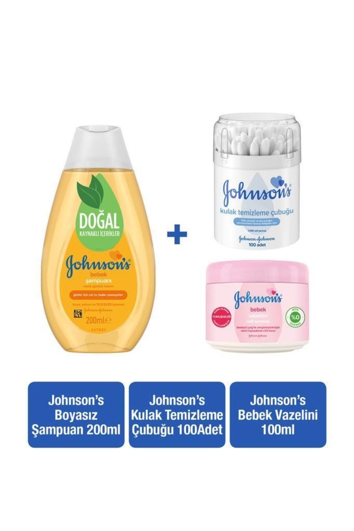 Johnson's Gold Şampuan 200 ml Kulak Temizleme Çubuğu 100 Adet Parfümlü Bebek Vazelini 100 ml