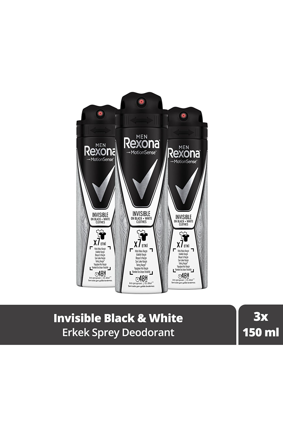 Rexona Men Erkek Sprey Deodorant Invisible On Black White Clothes 150 ml X3 Adet