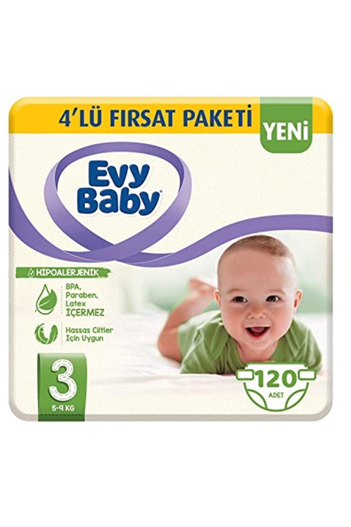 Evy Baby Bebek Bezi 3 Beden (5-9 Kg)midi %100 Doğal Pamuk, 120 Adet