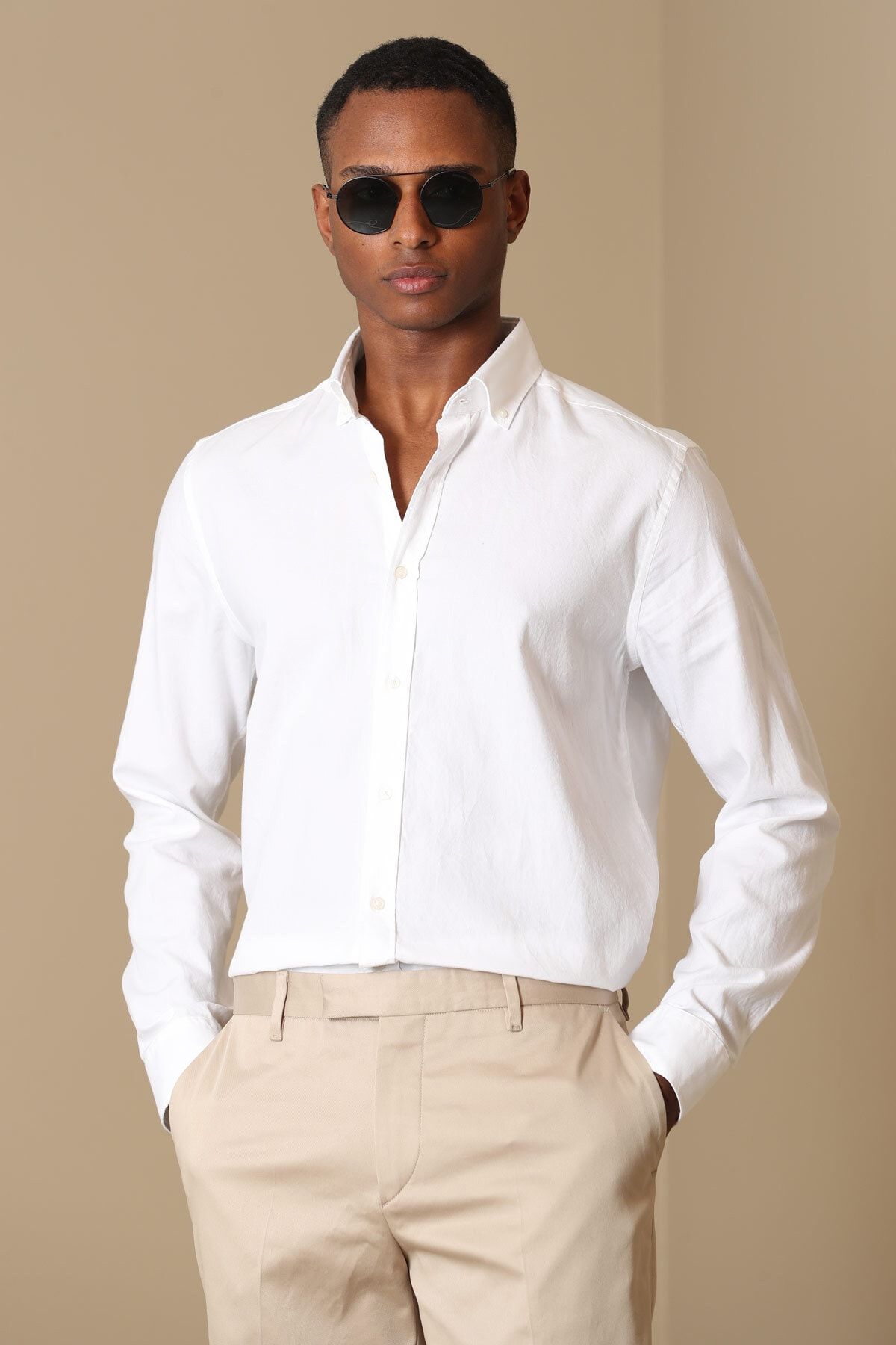 Lufian Danıel Erkek Basic Gömlek Slim Fit Beyaz