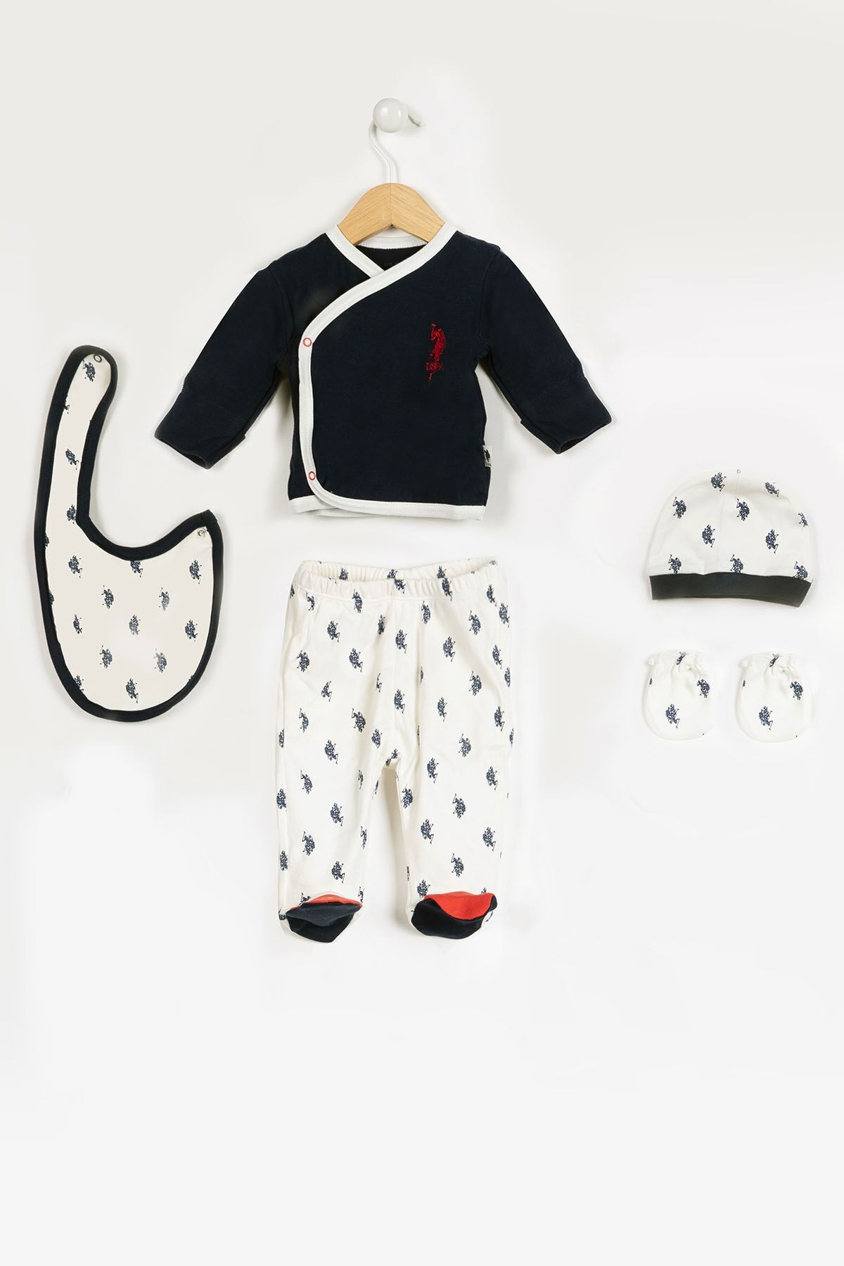 U.S. Polo Assn. Lisanslı Lacivert Erkek Bebek 5'li Hastane Çıkış Seti