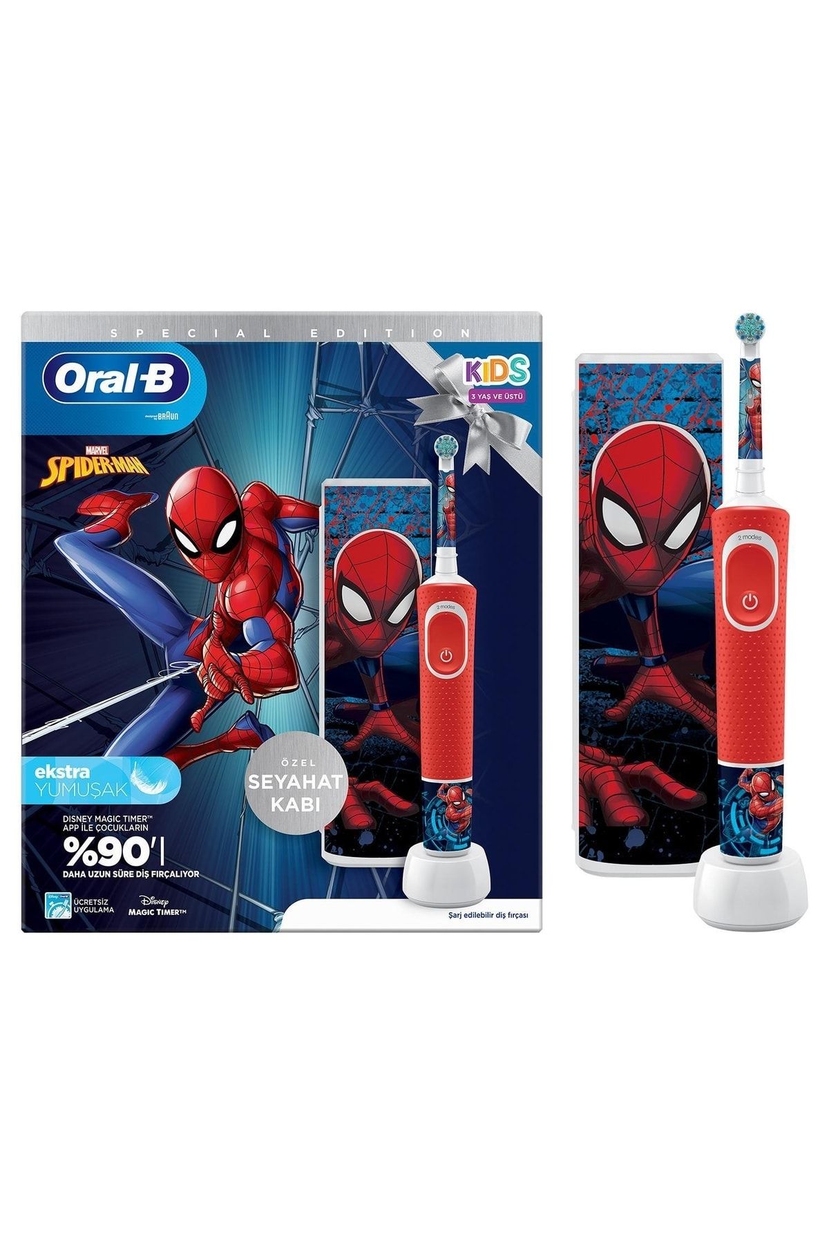 Oral-B D100 Vitality Spiderman Özel Seri Çocuklar Için Ekstra Yumuşak Şarj Edilebilir Diş Fırçası +