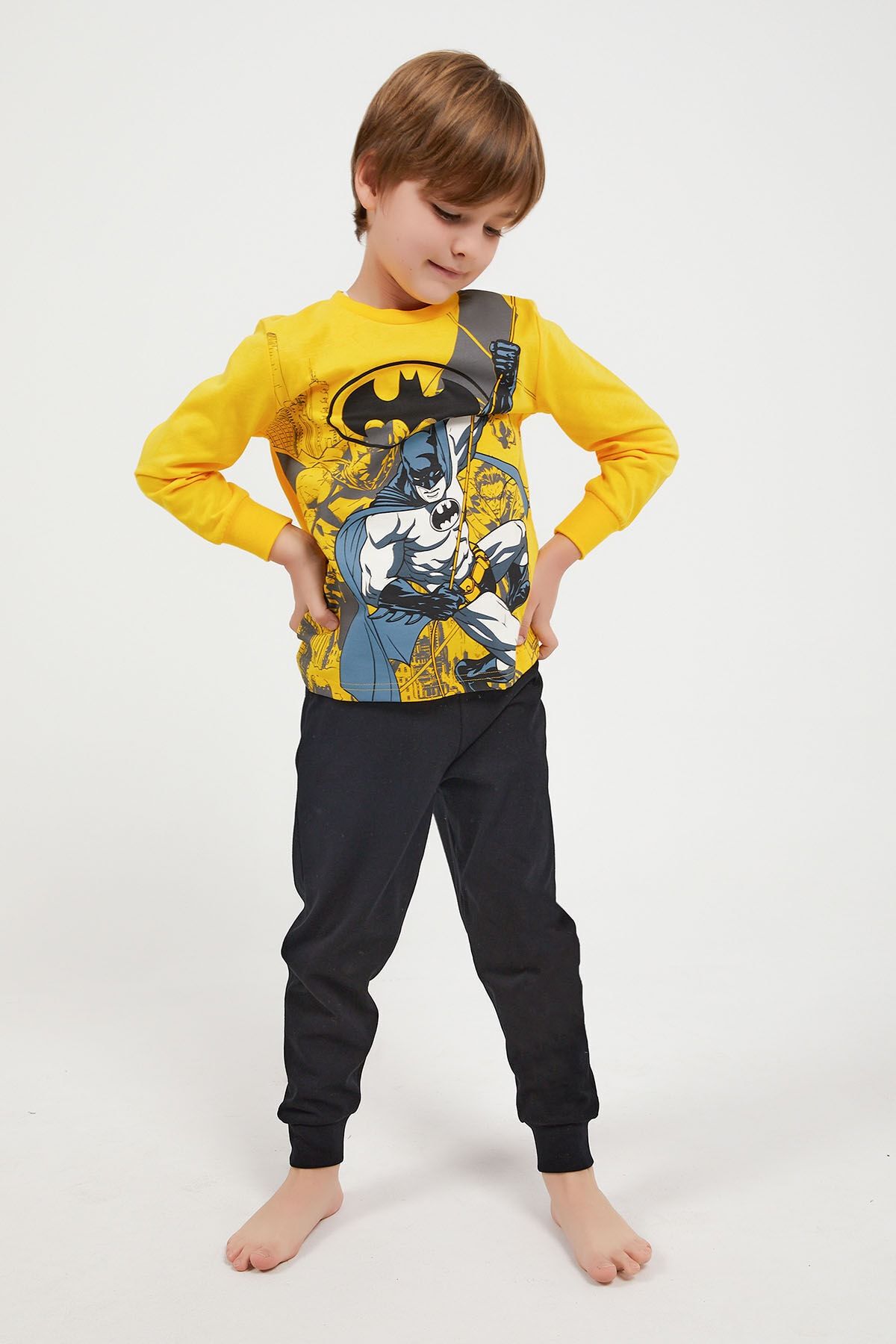 Batman Lisanslı Sarı Erkek Çocuk Uzun Kol Pijama Takım