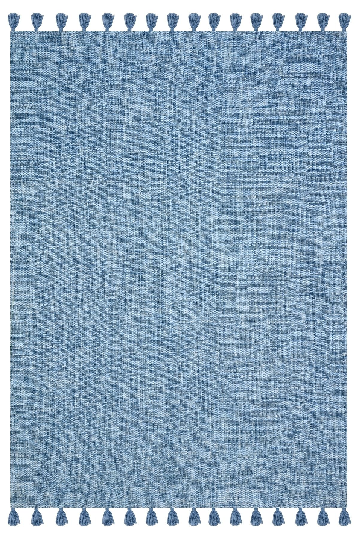 Rugs Modern Halı Moroccan 9007 Mavi Renkli Hasır Görünüm Mavi Püsküllü Modern Kilim