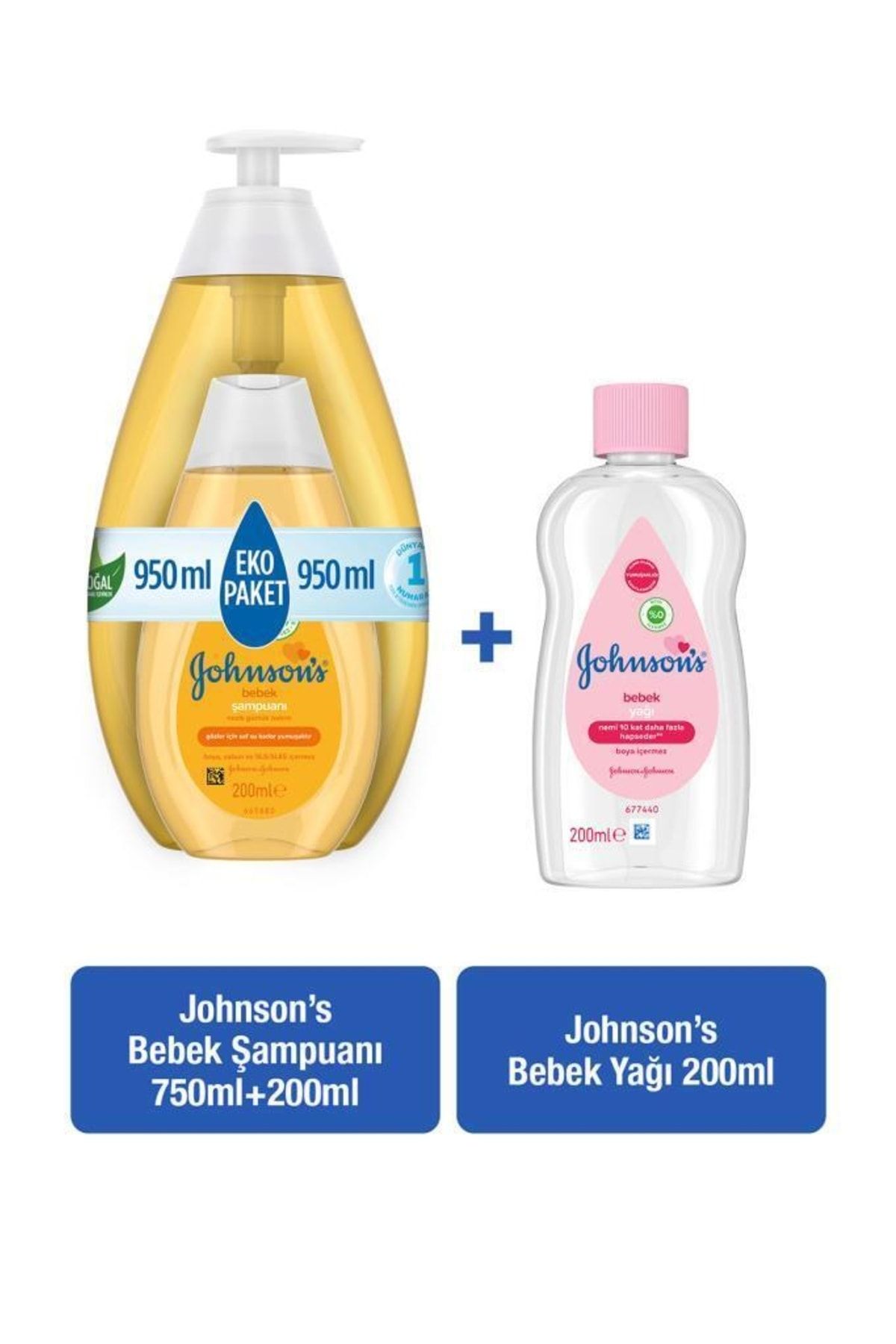 Johnson's Bebek Şampuanı 750 Ml + Bebek Şampuanı 200 Ml + Bebek Yağı 200 Ml