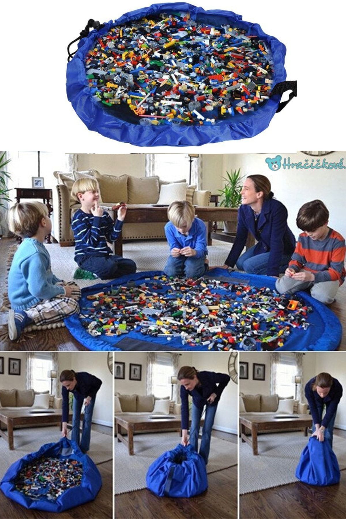 Genel Markalar Çocuk Oyuncak Hurcu Çanta Oyun Halısı Lego Puzzle Ve Yapboz Eğitici Oyuncaklar Sepeti Mavi