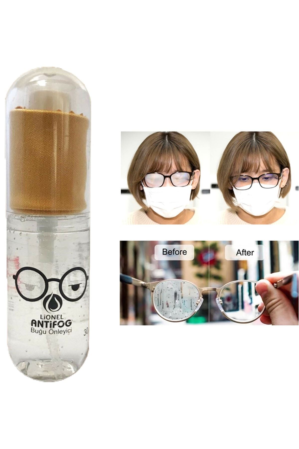 Lionel Antifog Gözlük Camı Buğu Buhar Önleyici Sprey Buğulanma Önleyici 30 Ml + Gözlük Bezi