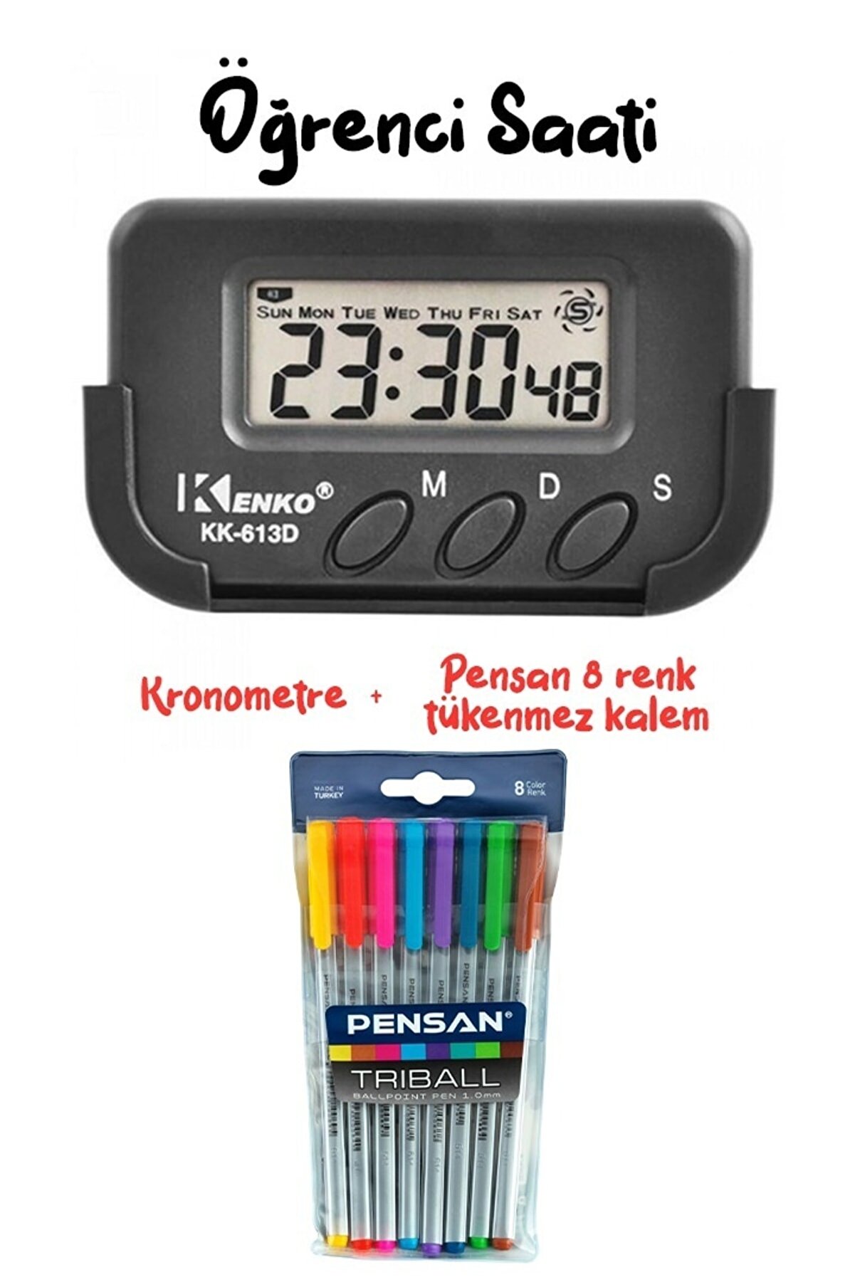 Kenko Pomodoro Öğrenci Saati Kronometreli Ders Çalışma Dijital Masa Saati Pensan 8 Renk Tükenmez Kalem