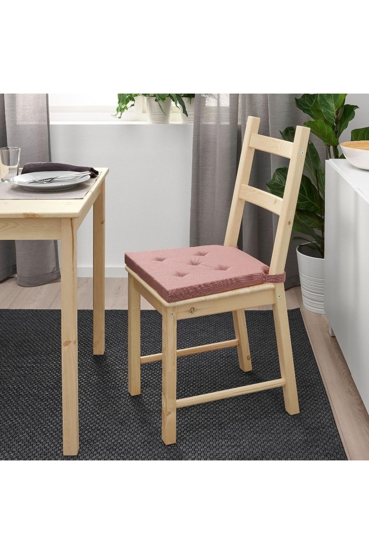 IKEA Justına Sandalye Minderi, Pembe, Cırt Cırt Bantlı