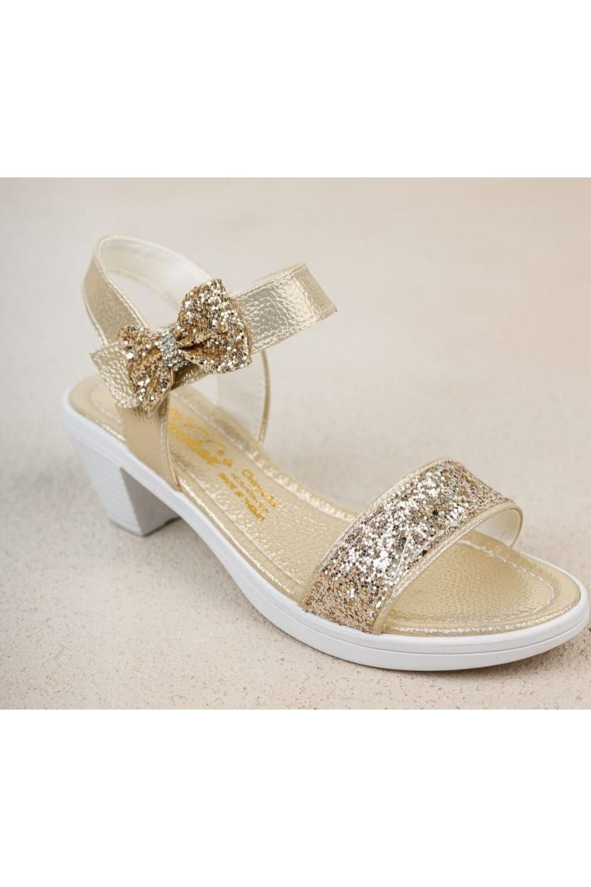 Sare Çocuk Giyim Kız Çocuk Topuklu Abiye Ayakkabı Sandalet Tipi Gold Simli