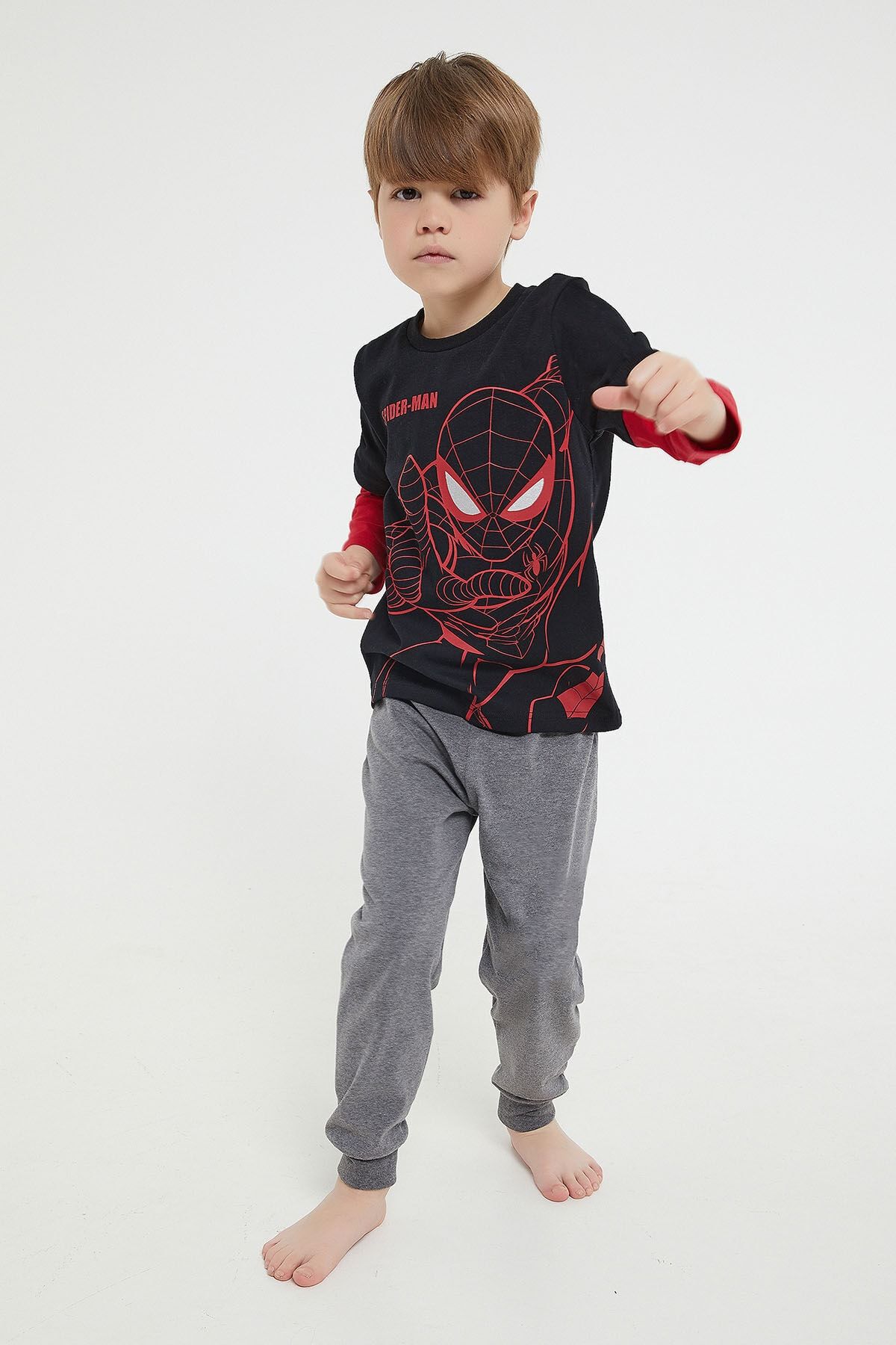 Spiderman Spider Man Lisanslı Siyah Erkek Çocuk Uzun Kol Pijama Takım