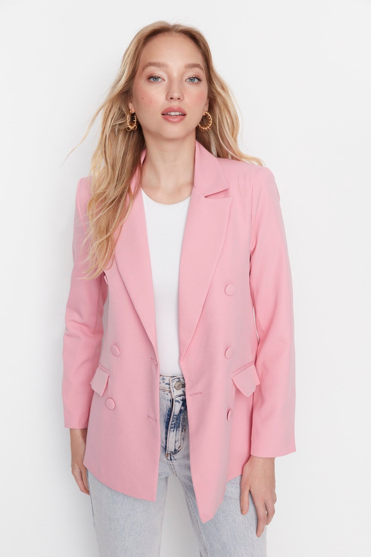 TRENDYOLMİLLA Lila Regular Astarlı Dokuma Blazer Ceket TWOSS21CE0137