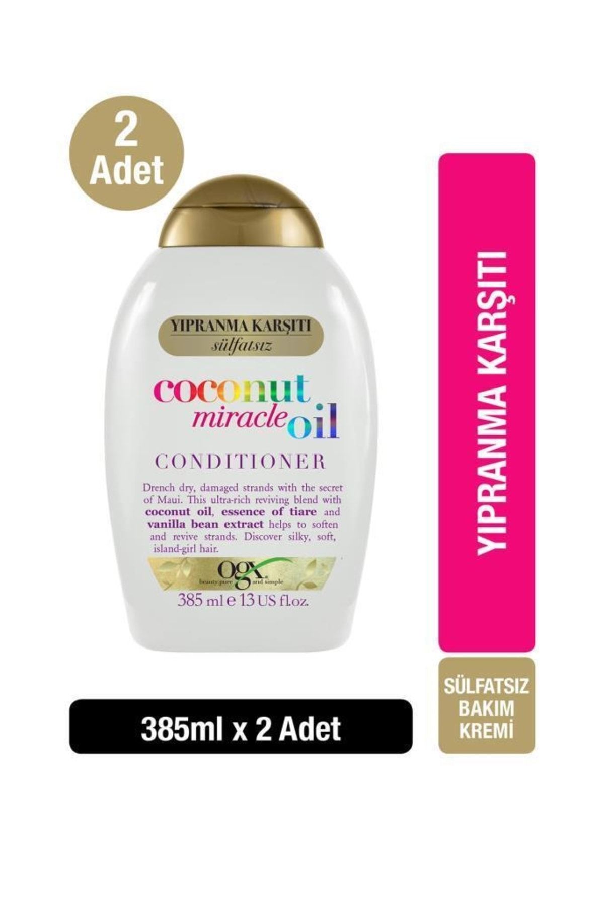 OGX Yıpranma Karşıtı Coconut Miracle Oil Sülfatsız Saç Bakım Kremi 385 ml X2