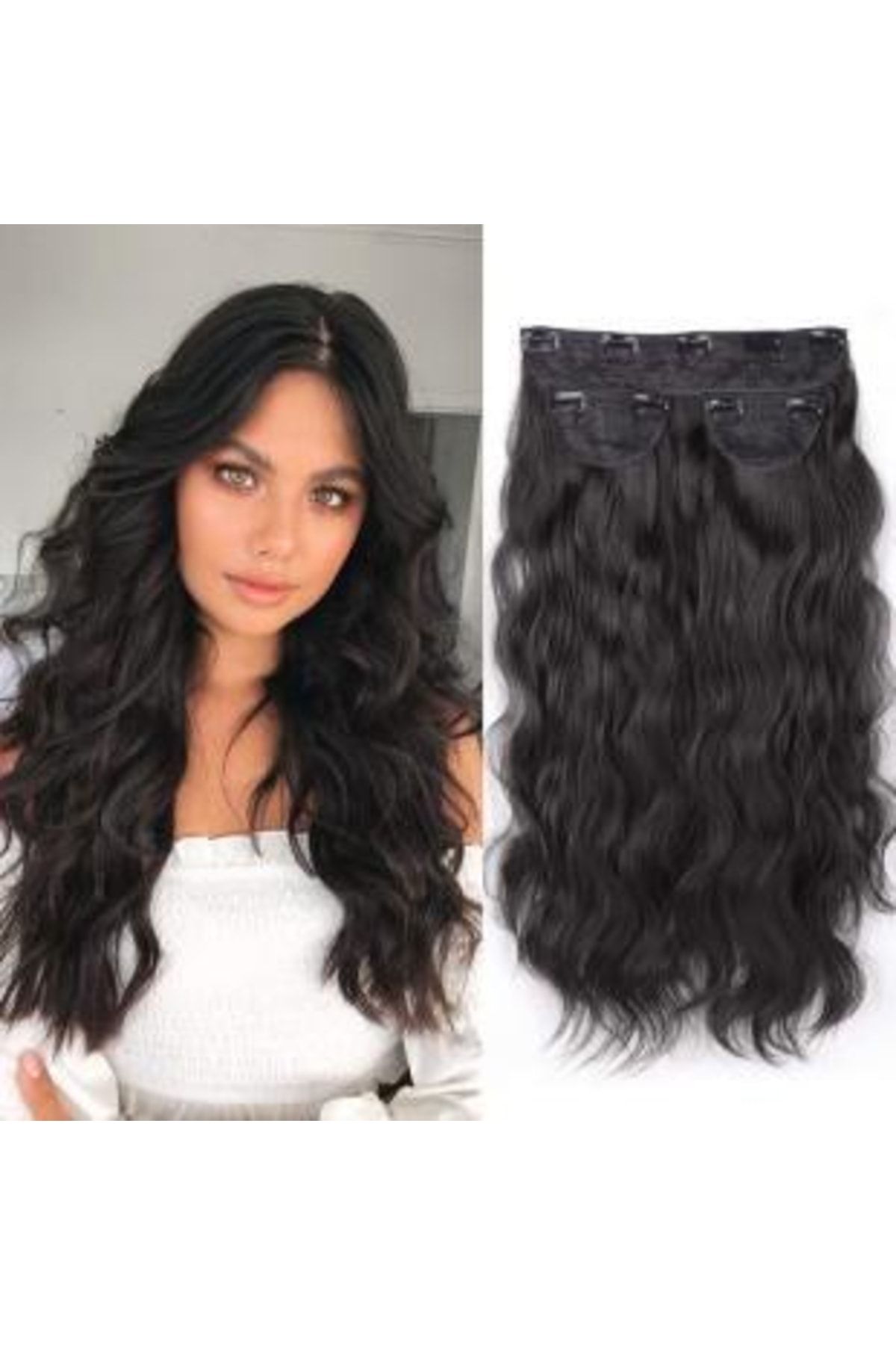 8 Kadına Dair Herşey Siyah Afro Dalgalı Uzun Yarım Ay Saç – 3 Parça Çıt Çıt 80 cm. 270 gr Vıp Serı