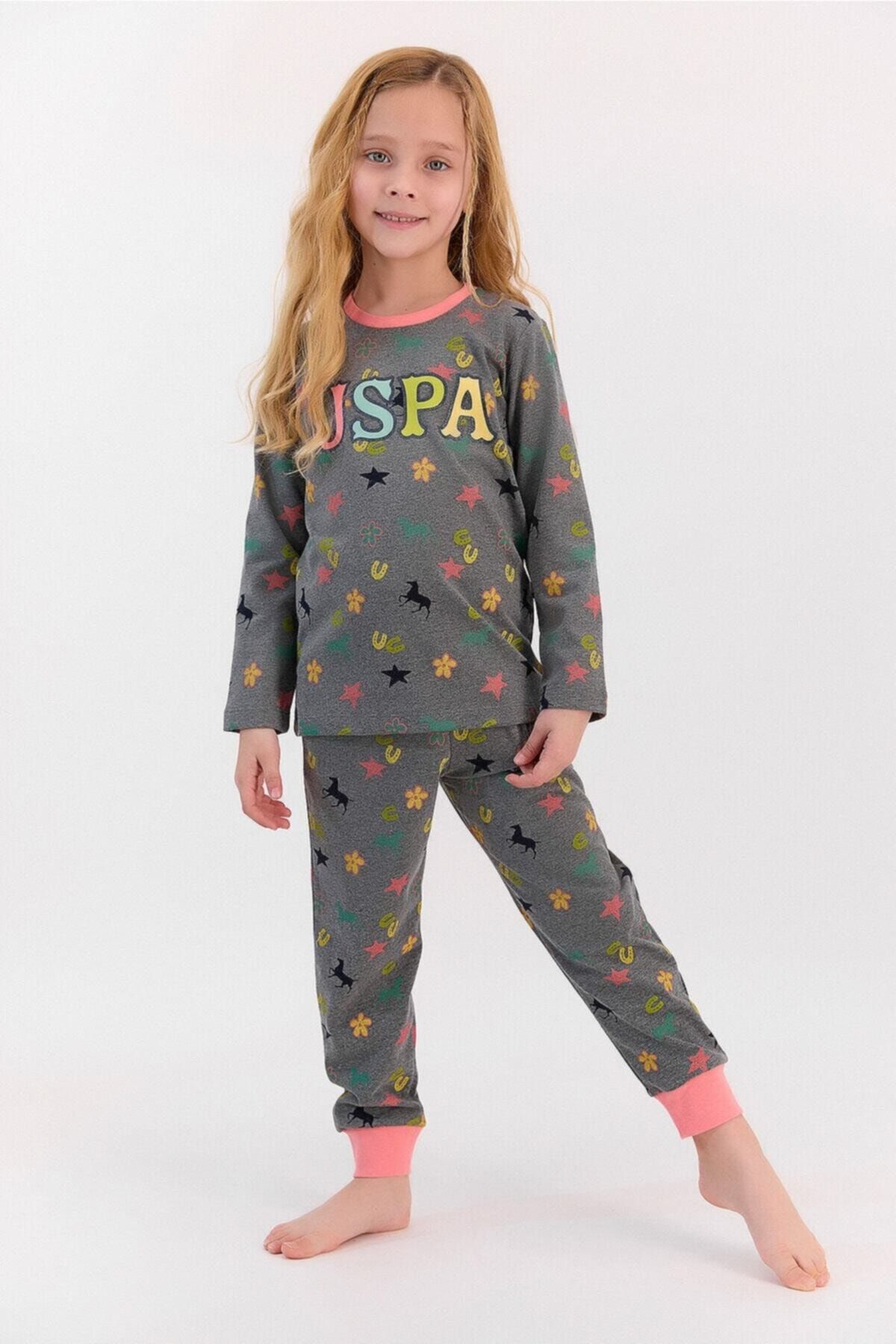 U.S. Polo Assn. Yıldızlı Açıkmelanj Kız Çocuk Pijama Takımı