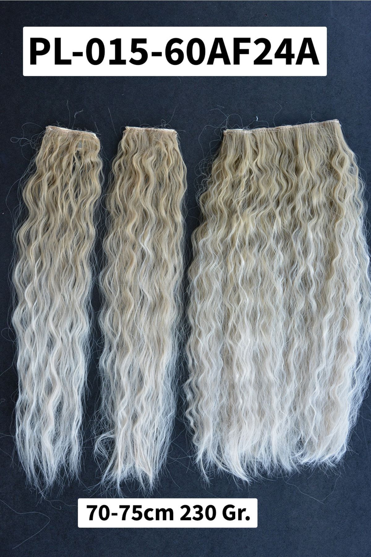 REMY HAİR Küllü Kumral Platin Ombreli Afro Dalgalı Uzun Yarım Ay Saç – 3 Parça Çıt Çıt 75cm. 230 Gr. Vıp Ser